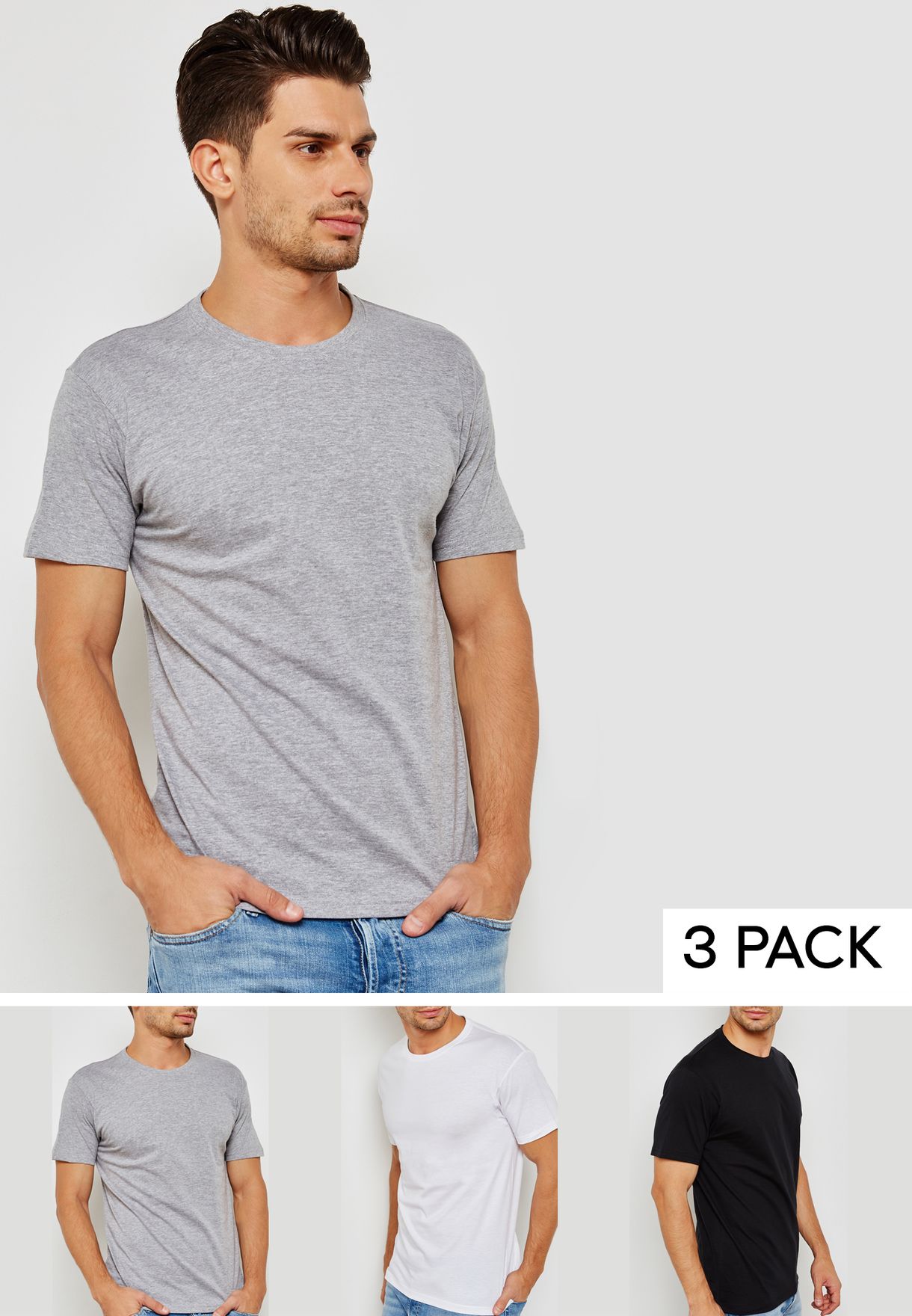 Buy Seventy five multicolor 3 Pack Essential Crew Neck T-Shirts for Men ...