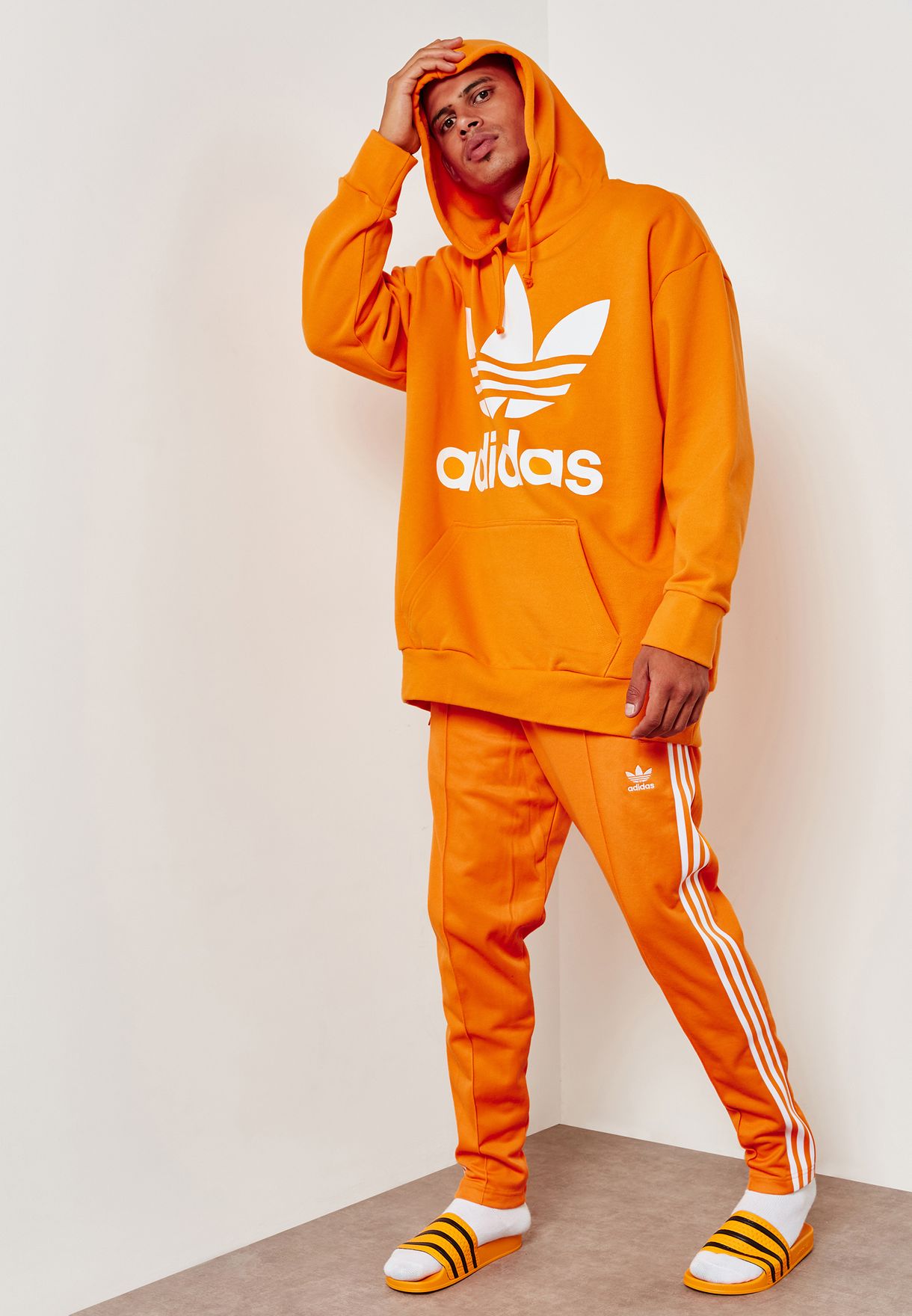 adidas originals oversized trefoil logo hoodie in orange