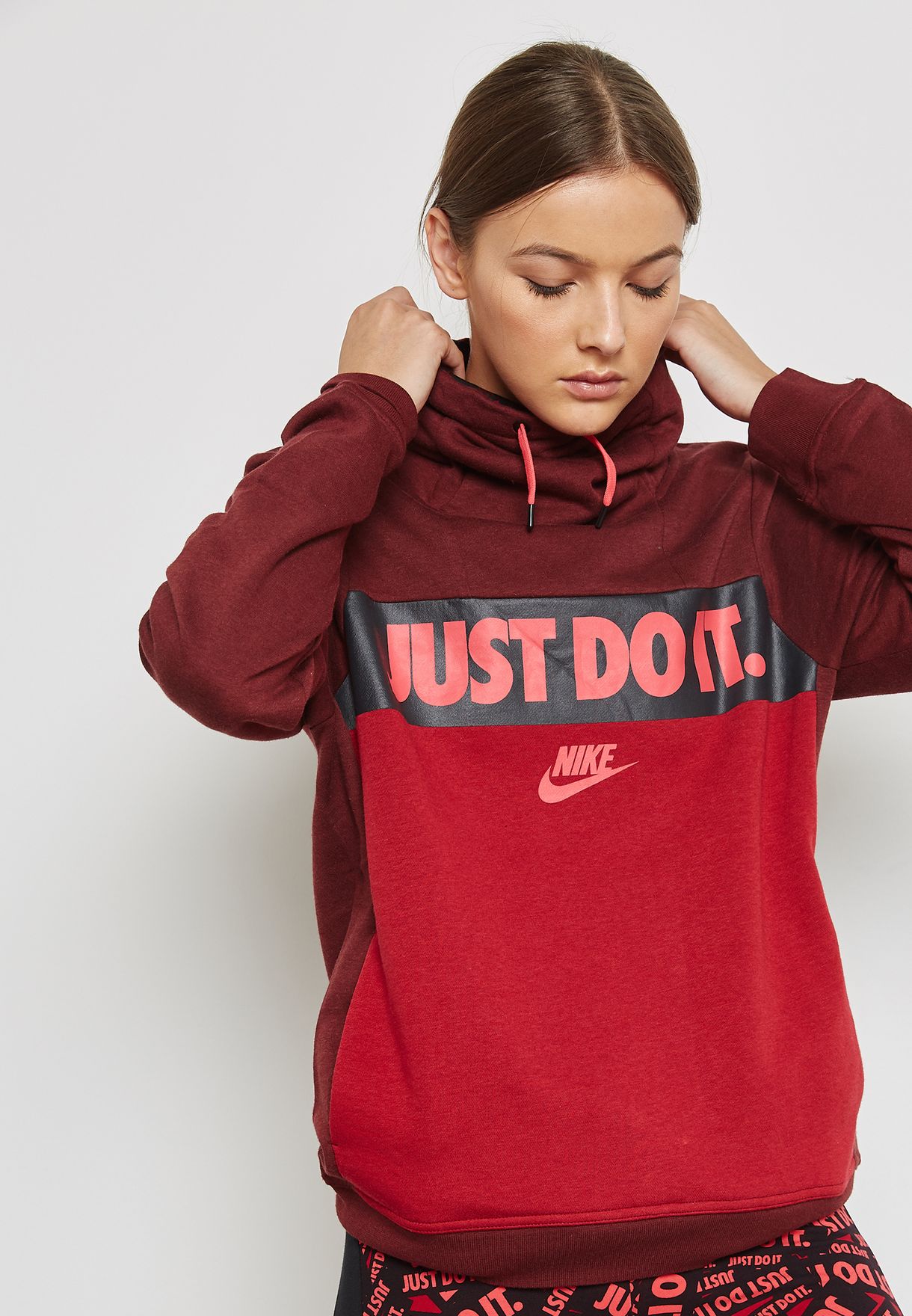 Nike burgundy Just Do It Funnel Hoodie 