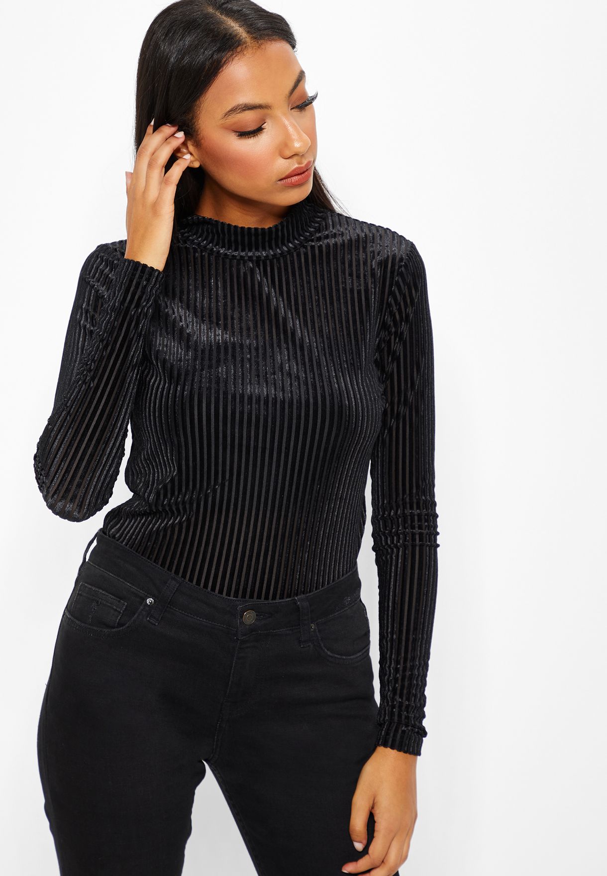 Noisy May black High Neck Ribbed Top 