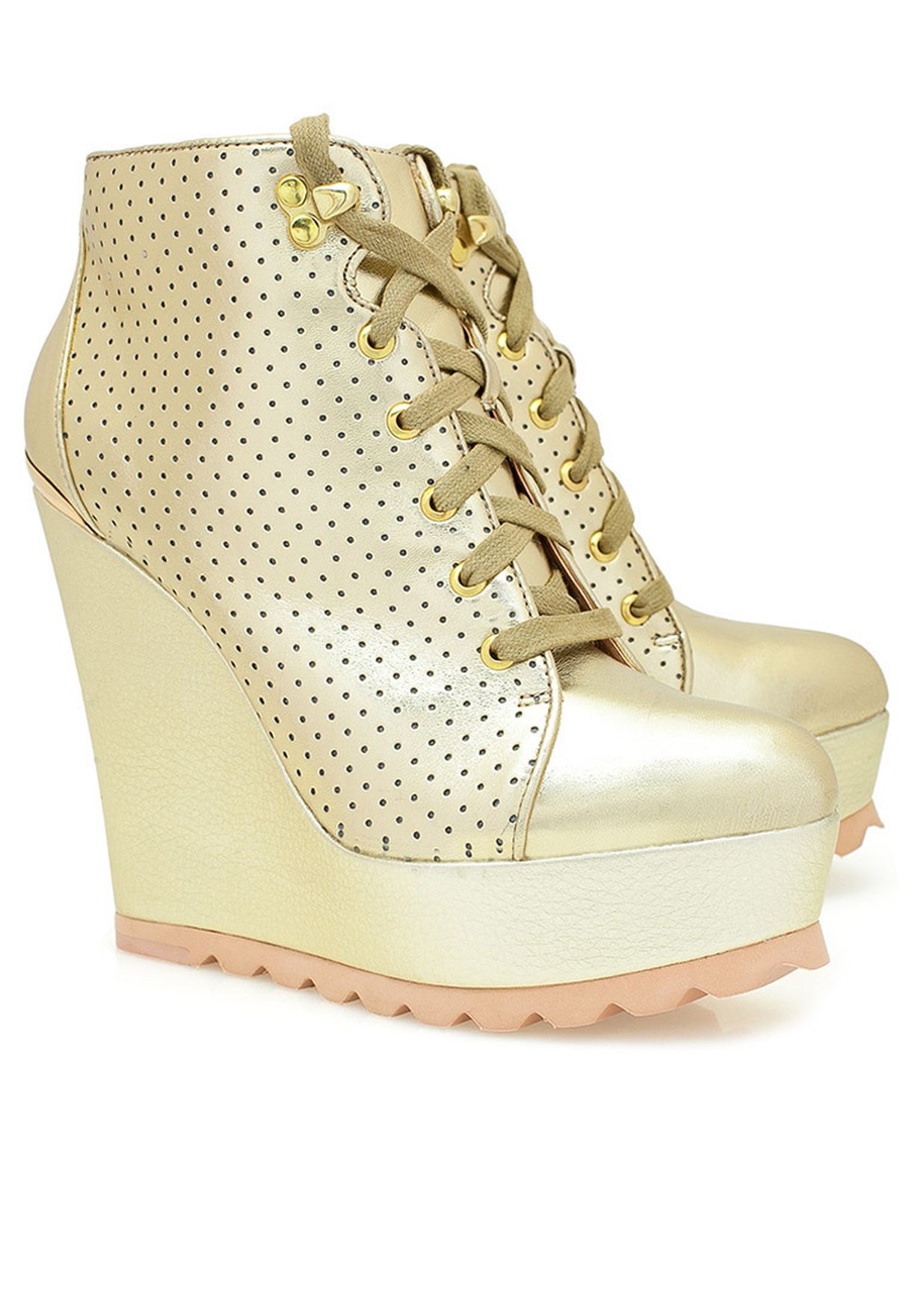 gold wedge booties