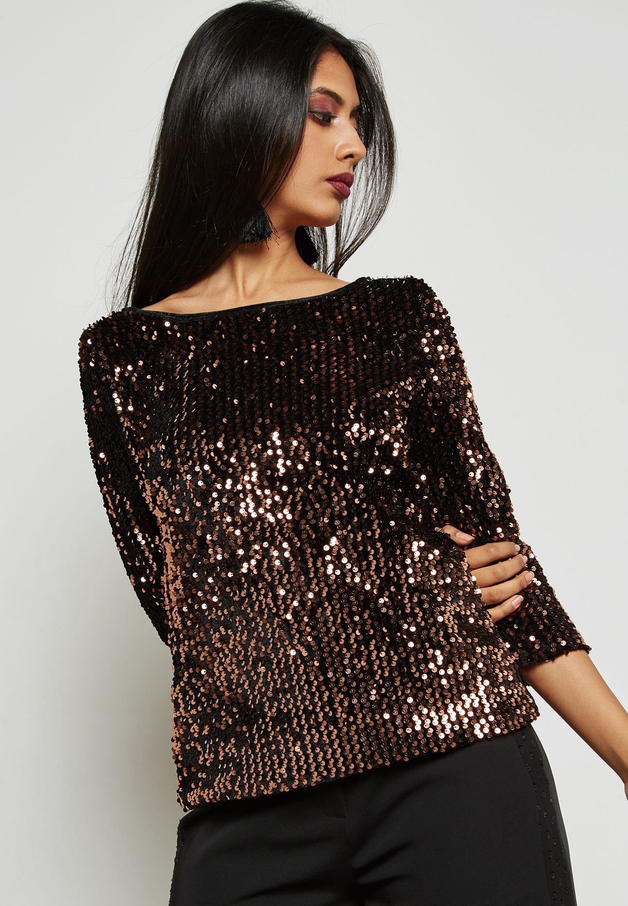 womens black glitter top