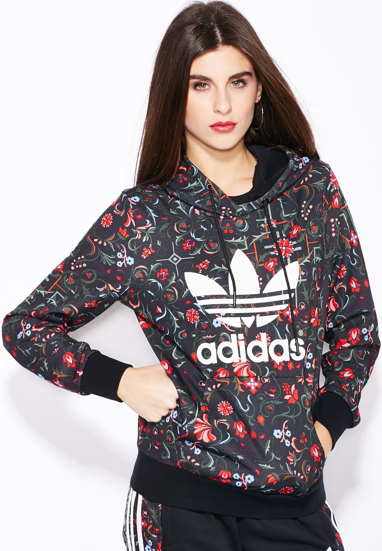 women's adidas trefoil floral hoodie