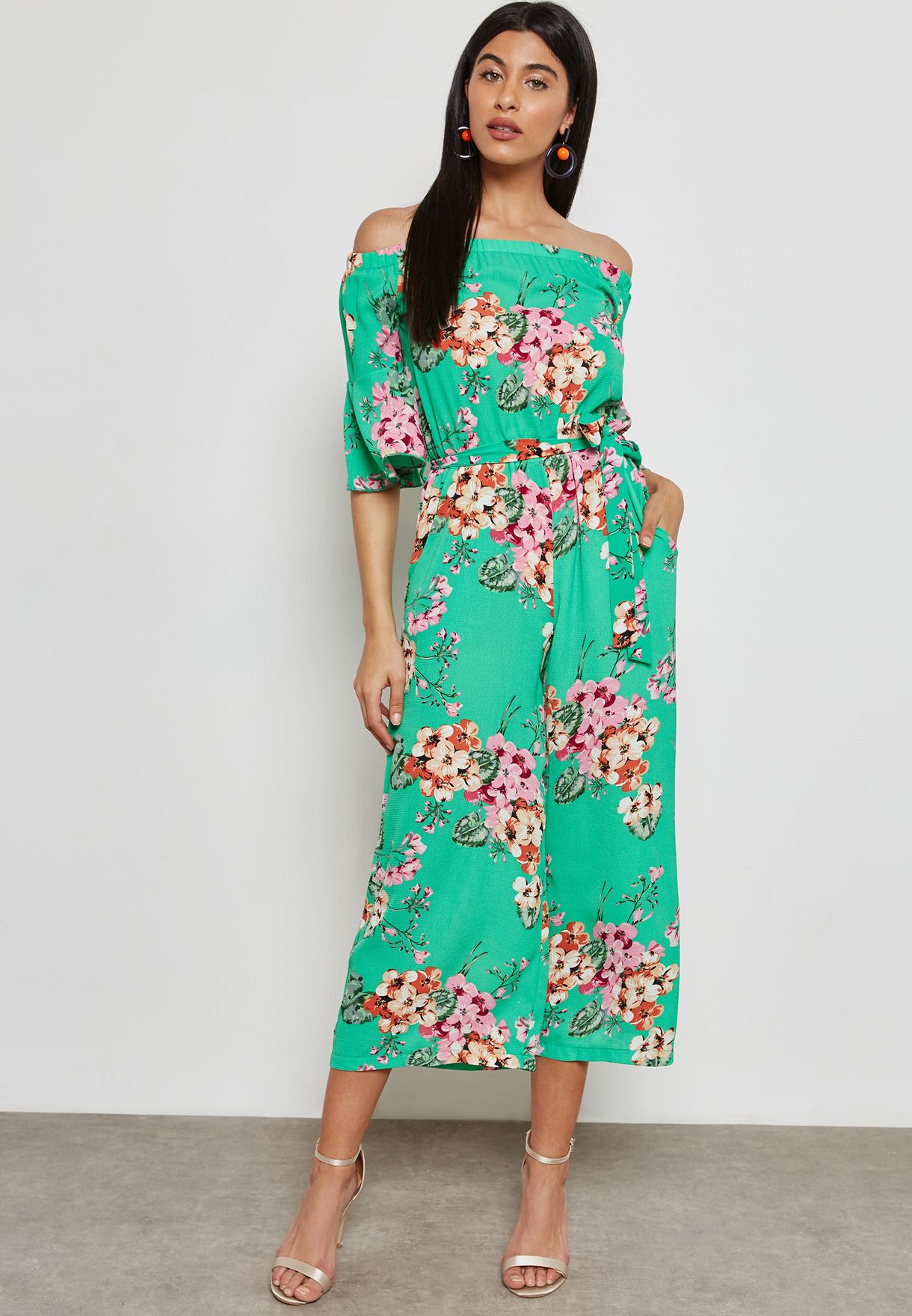 quiz floral bardot jumpsuit