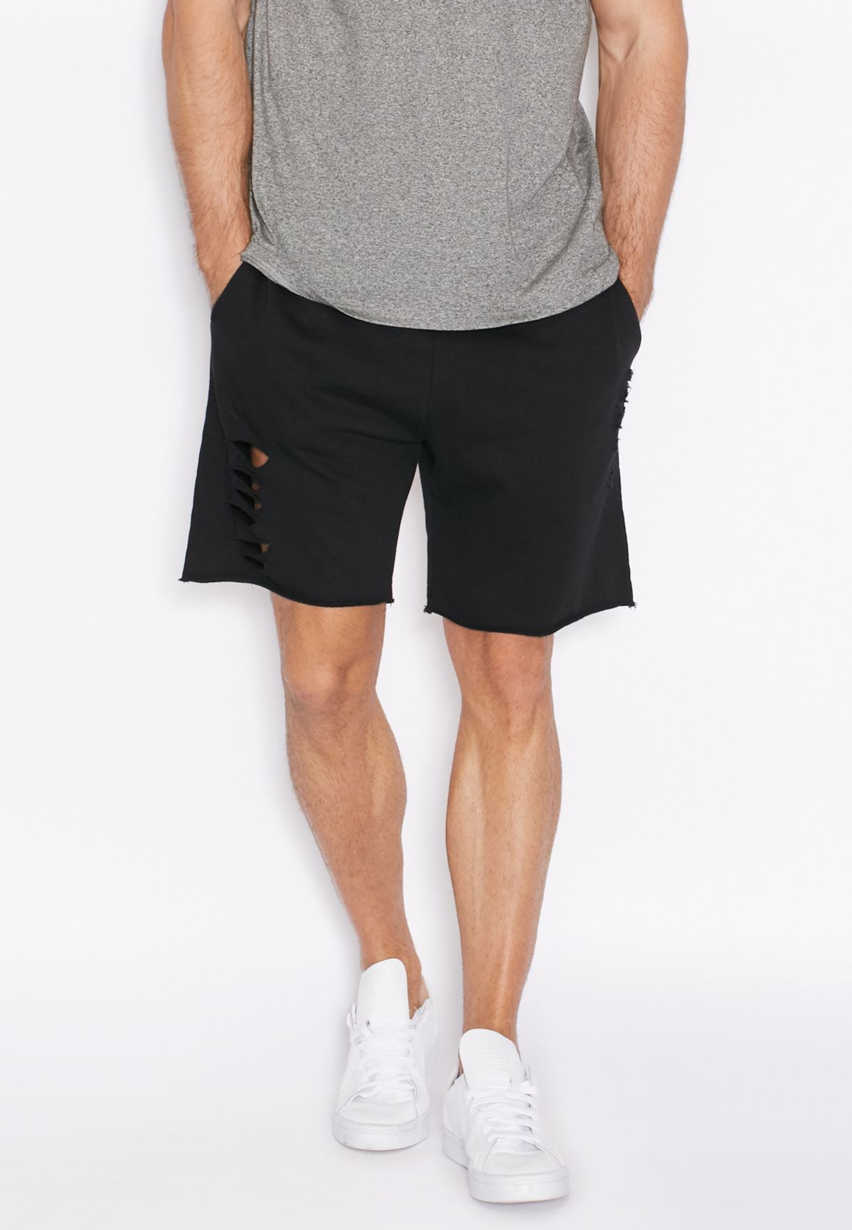 mens raw edged sweat shorts