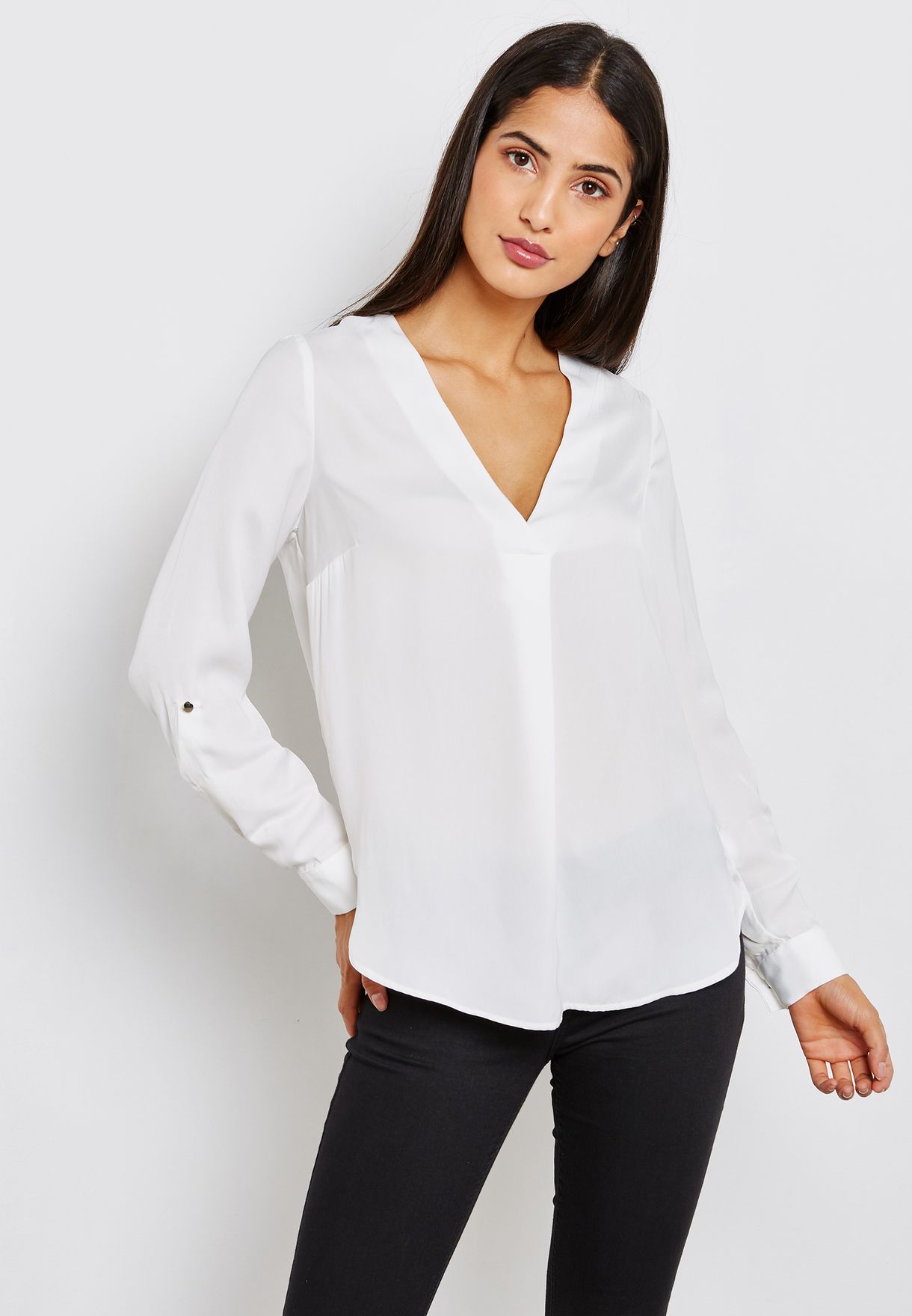 white long sleeve v neck