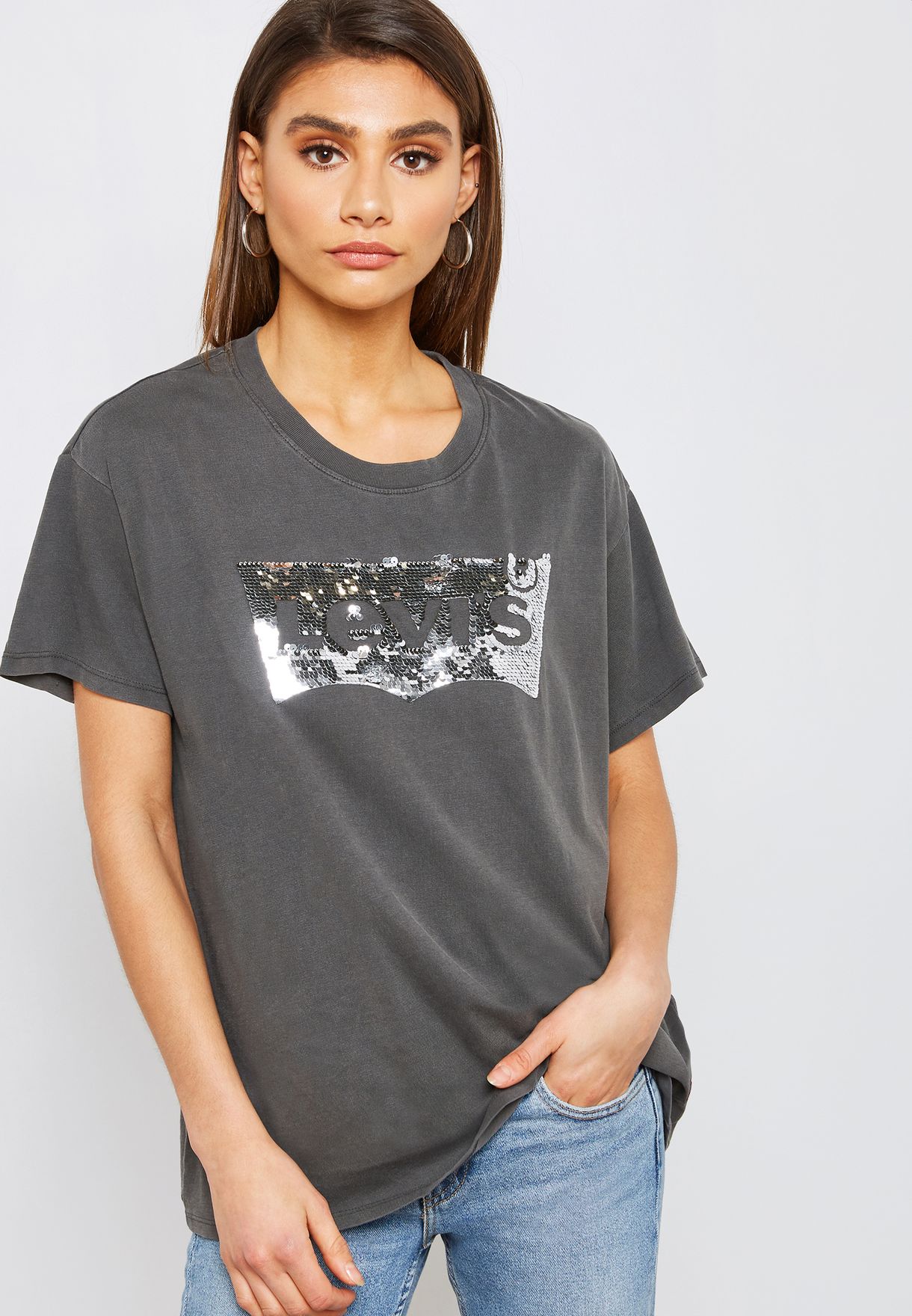 Buy Levis grey Logo Embellished T-Shirt for Women in MENA, Worldwide