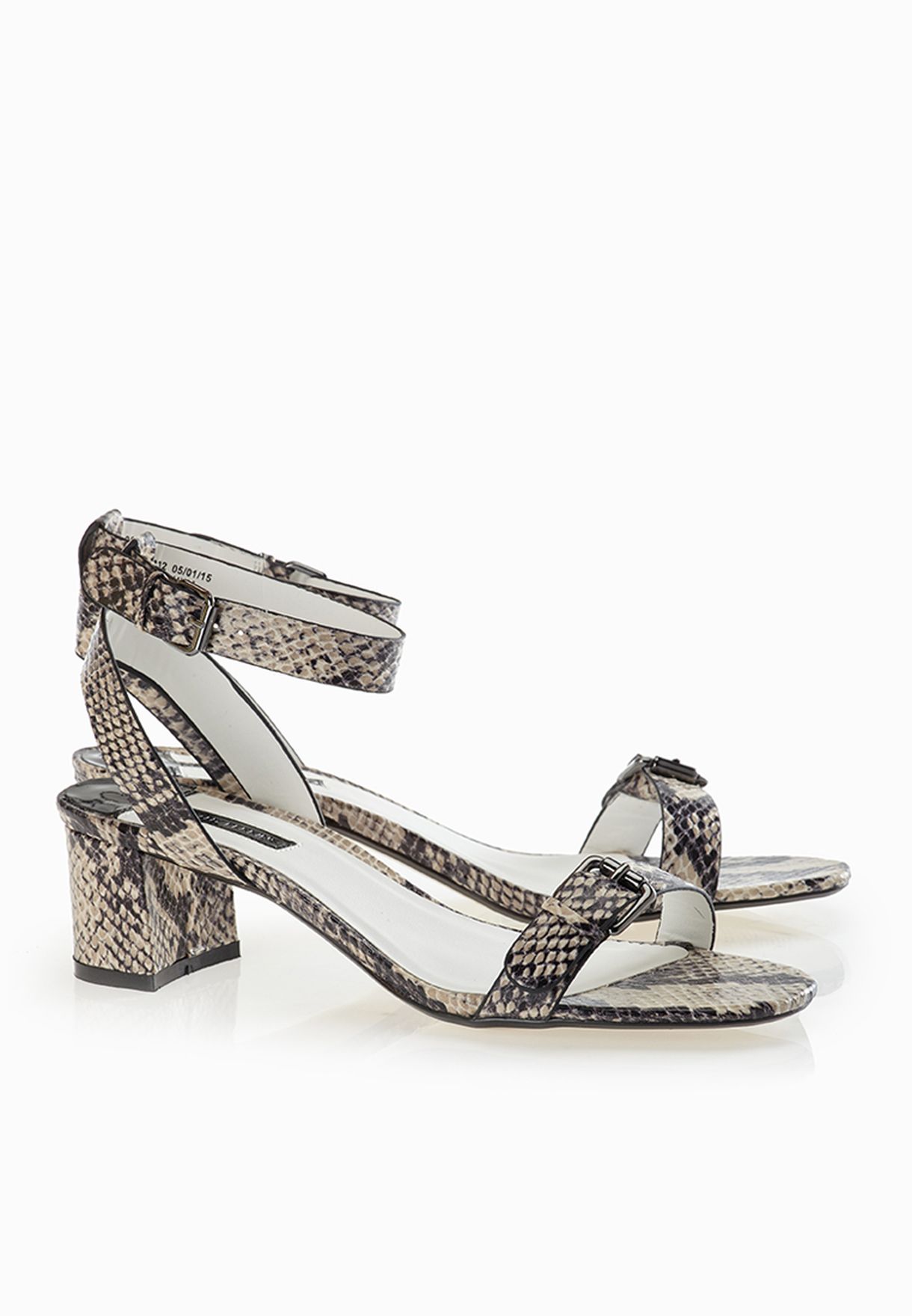 snakeskin block heel sandal