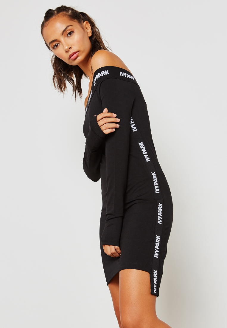 Buy Ivy Park black Long Line Bardot Dress for Women in MENA, Worldwide