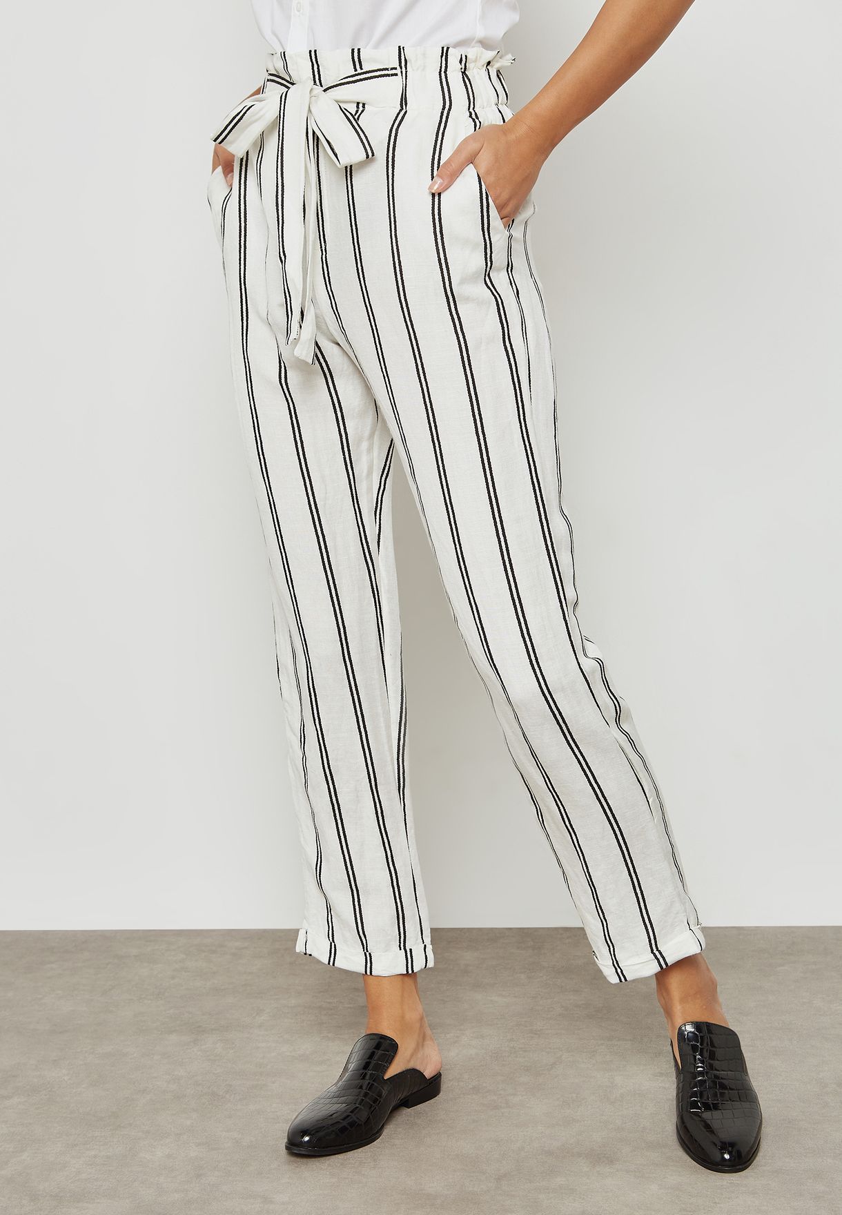 striped tie waist trousers