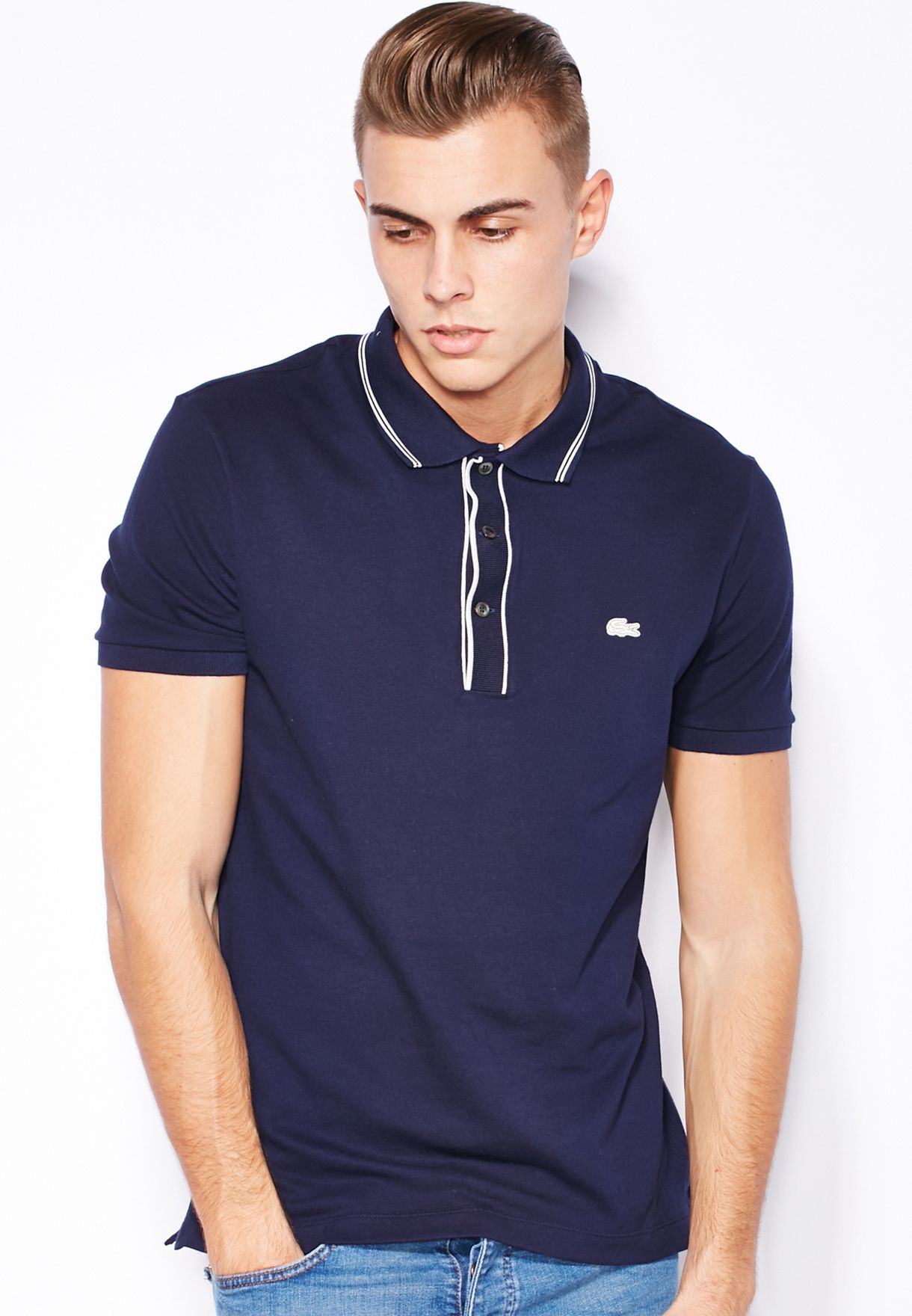 lacoste slim fit polo navy