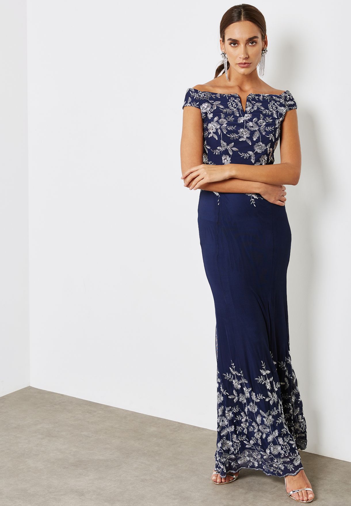 Buy Quiz Navy Bardot Maxi Dress For Women In Mena Worldwide