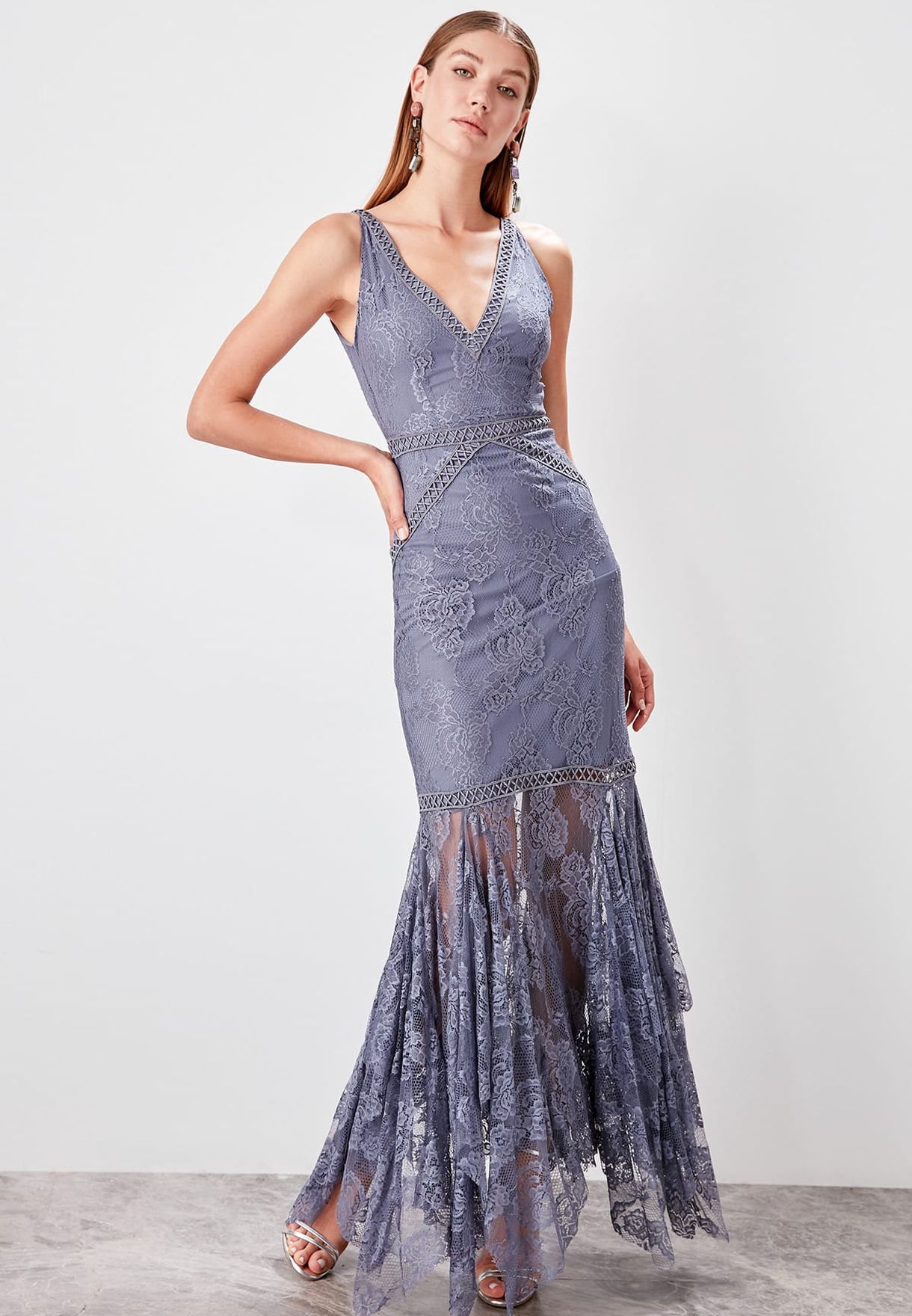 grey fishtail maxi dress