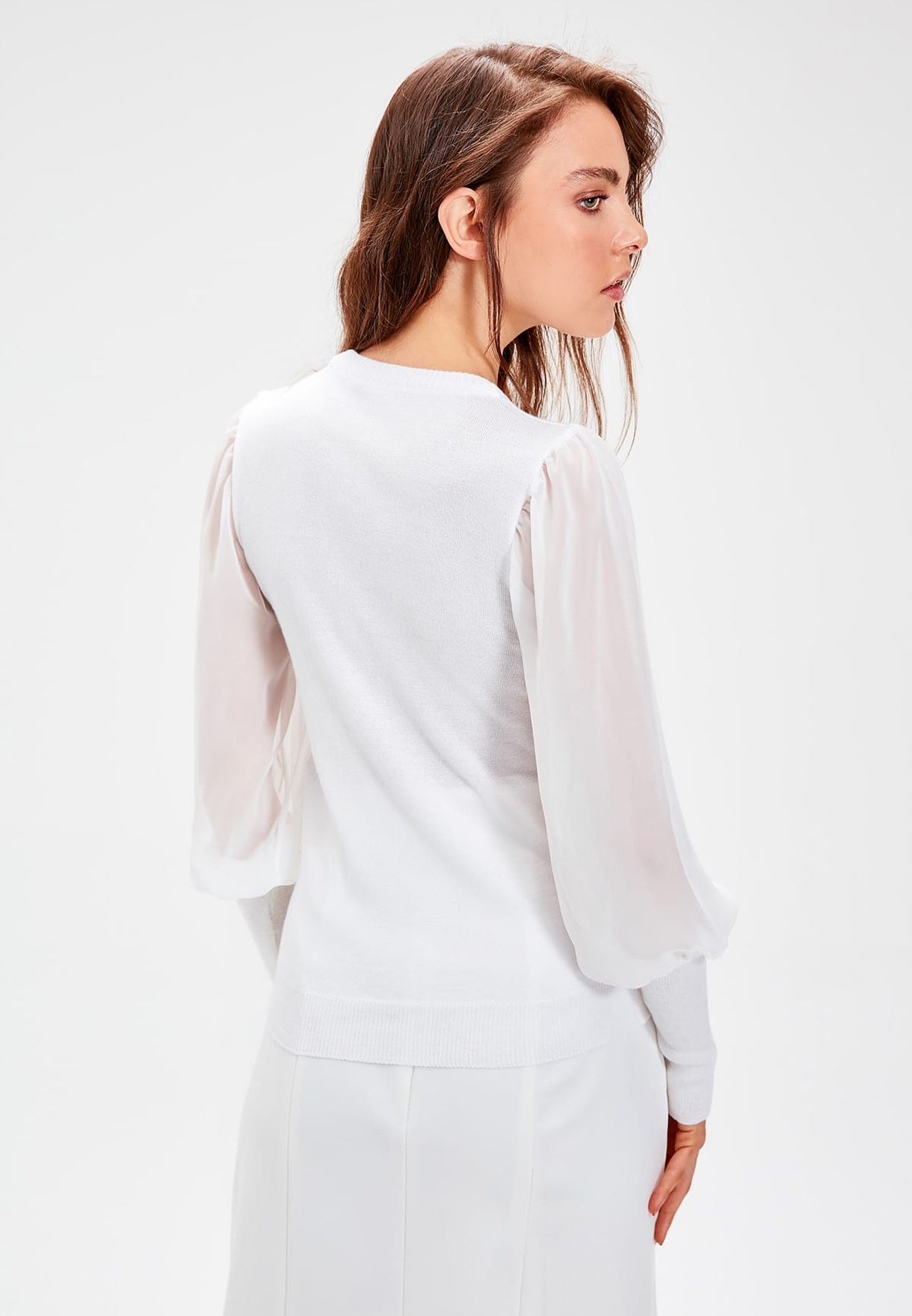 sweater with sheer sleeves