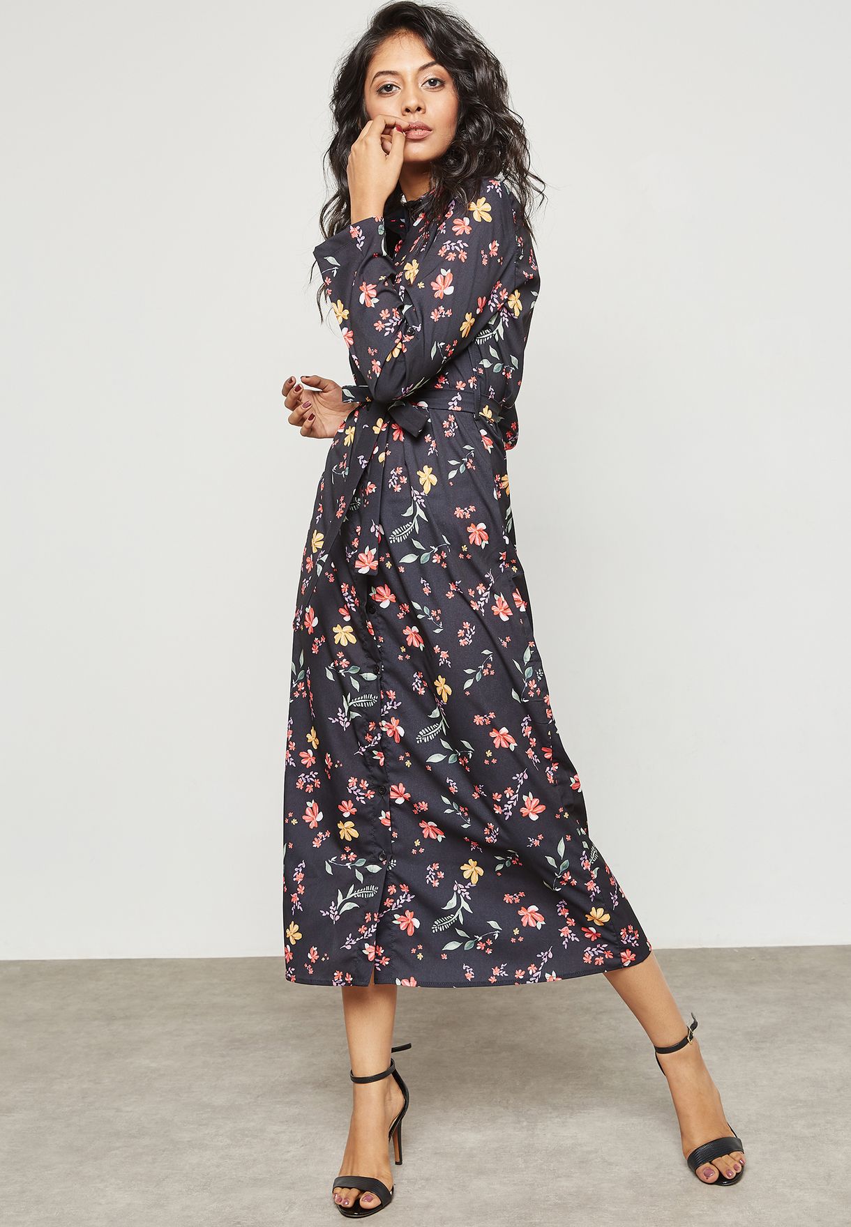 floral print self tie maxi dress