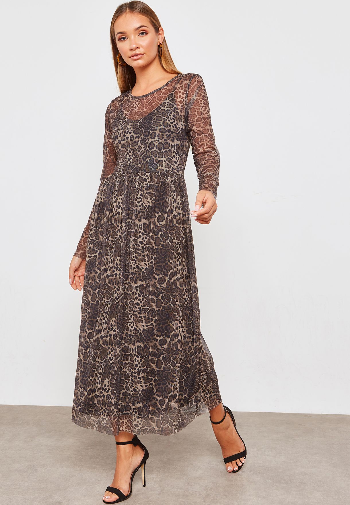 maxi dress with sheer overlay