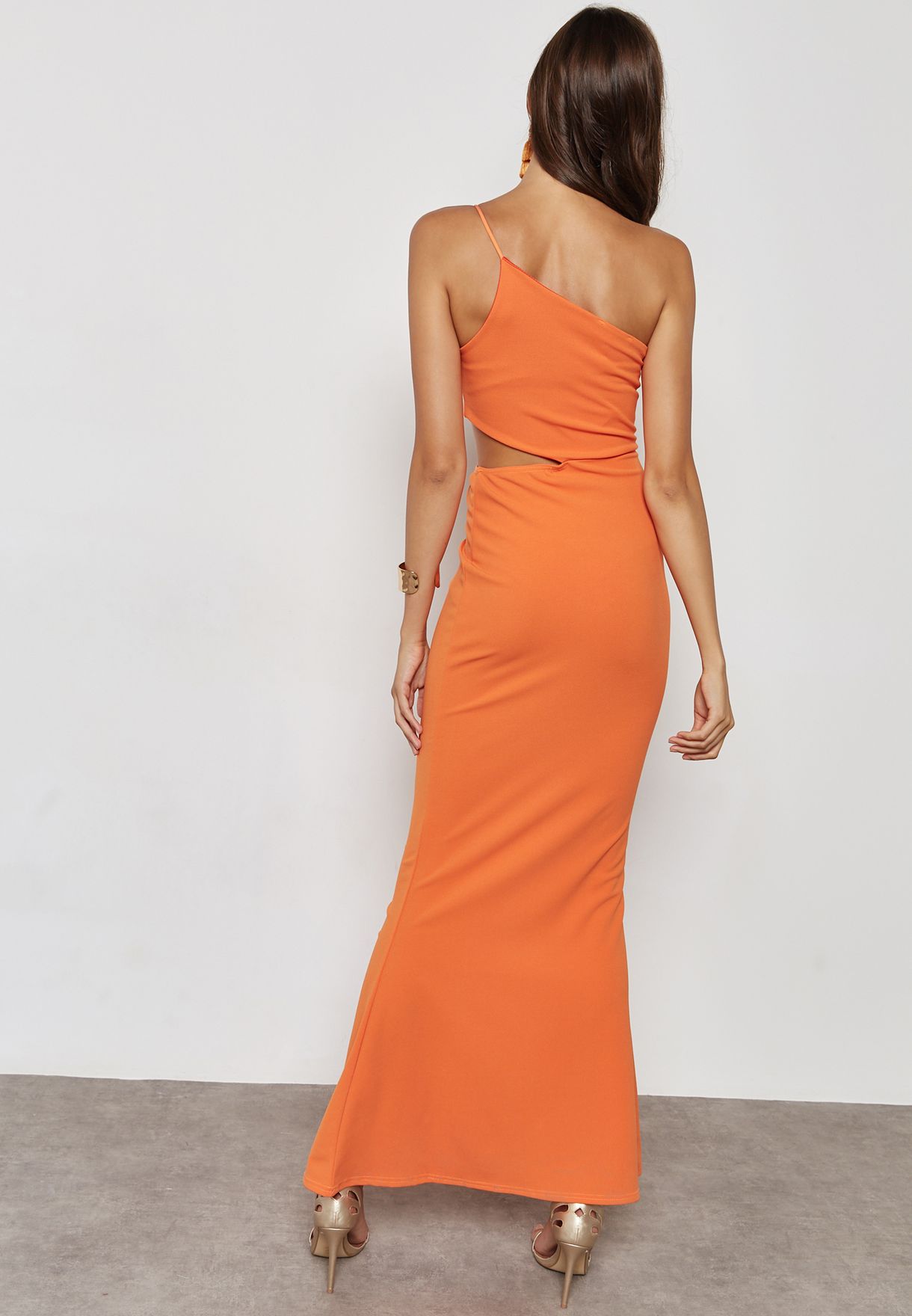 orange cut out one shoulder dress