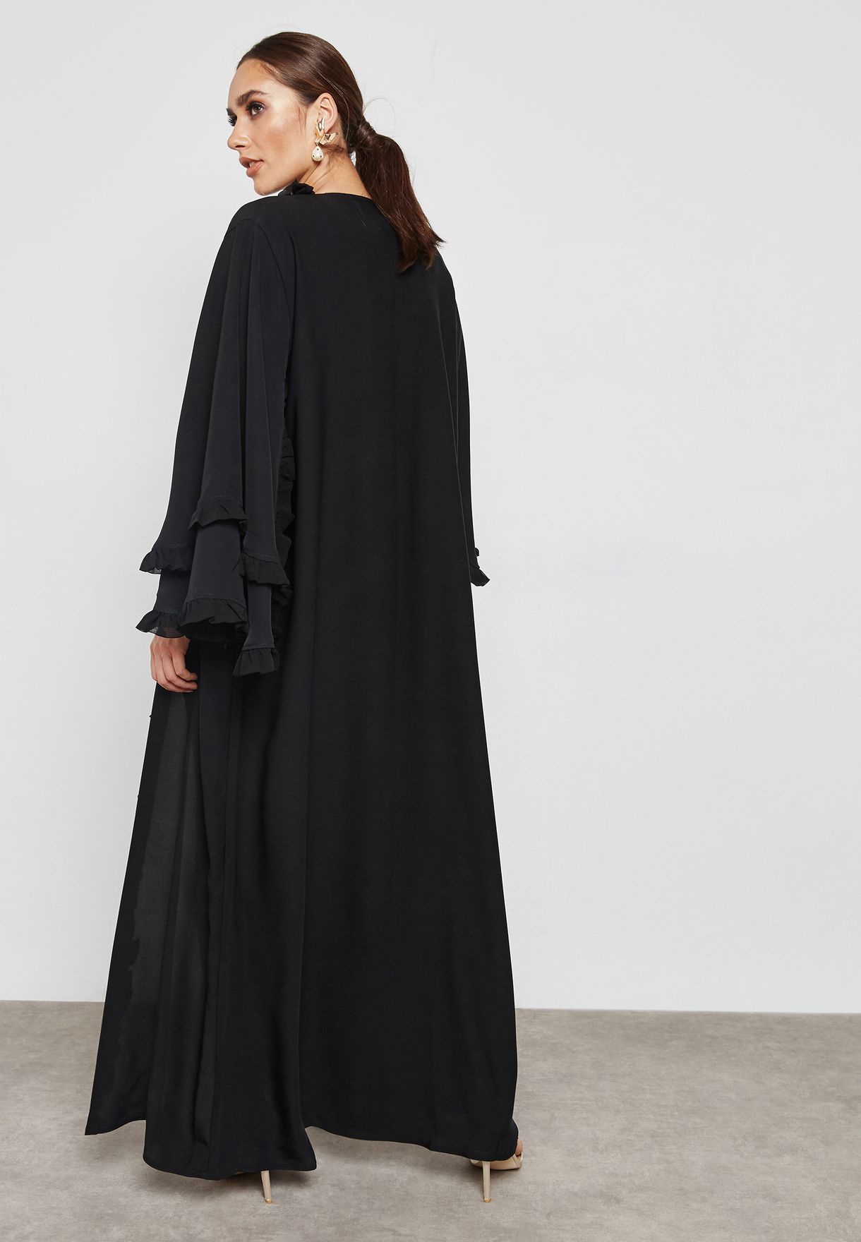 Buy Hayas Closet black Tiered Sleeve Ruffle Trim Abaya for Women in ...