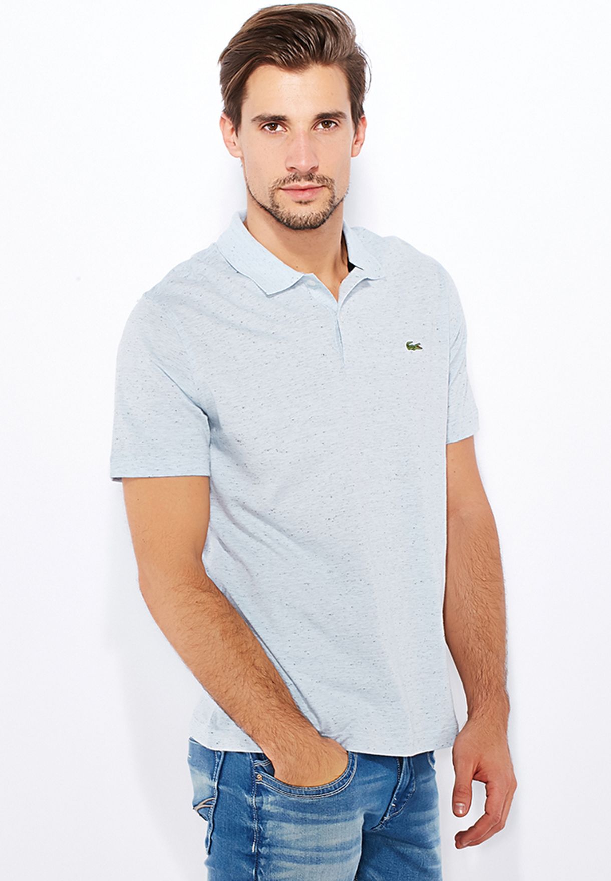 Buy Lacoste grey Ribbed Collar Polo for Men in Dubai, Abu Dhabi