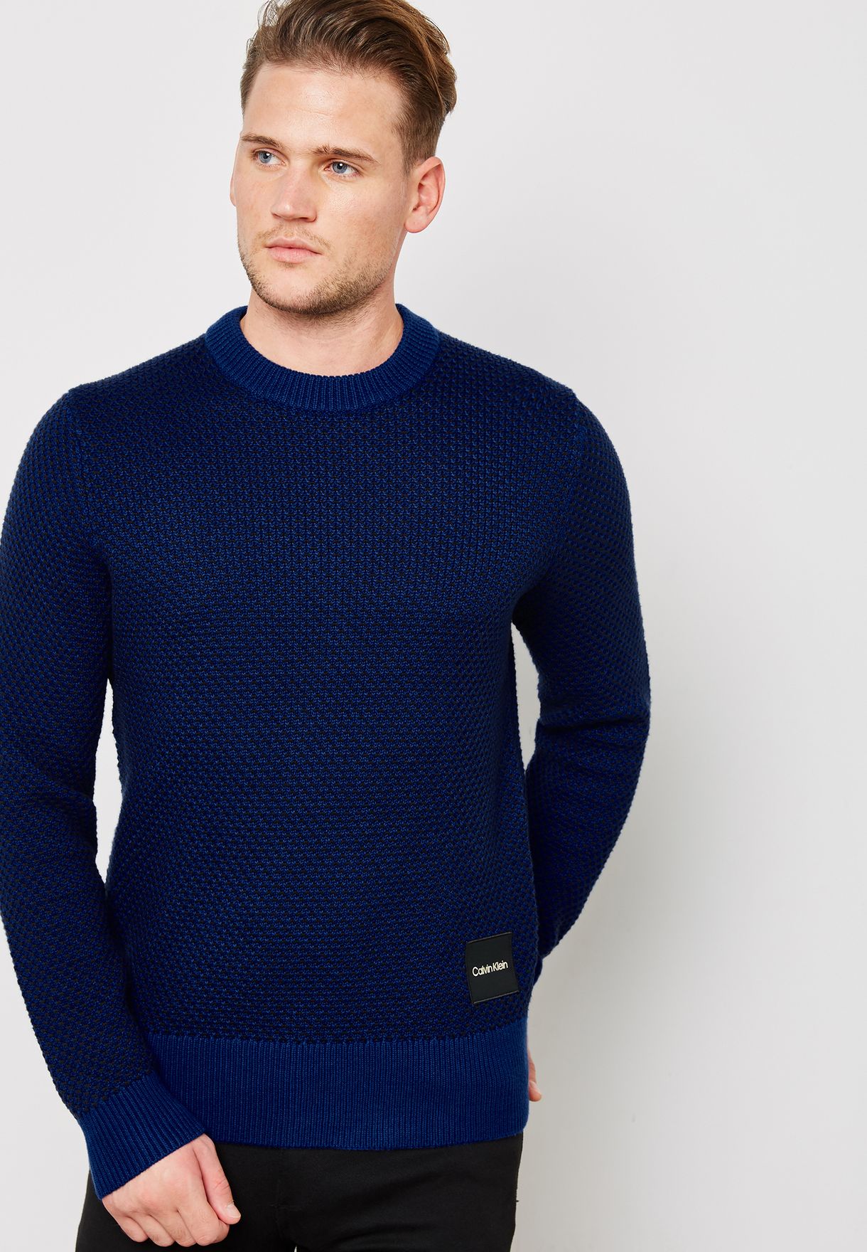 etiket verlangen Verslaafd Buy Calvin Klein navy Structured Knitted Sweater for Men in MENA, Worldwide