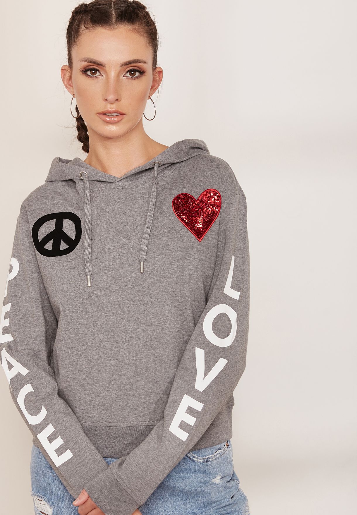 Buy Love Moschino grey Logo Hoodie for 