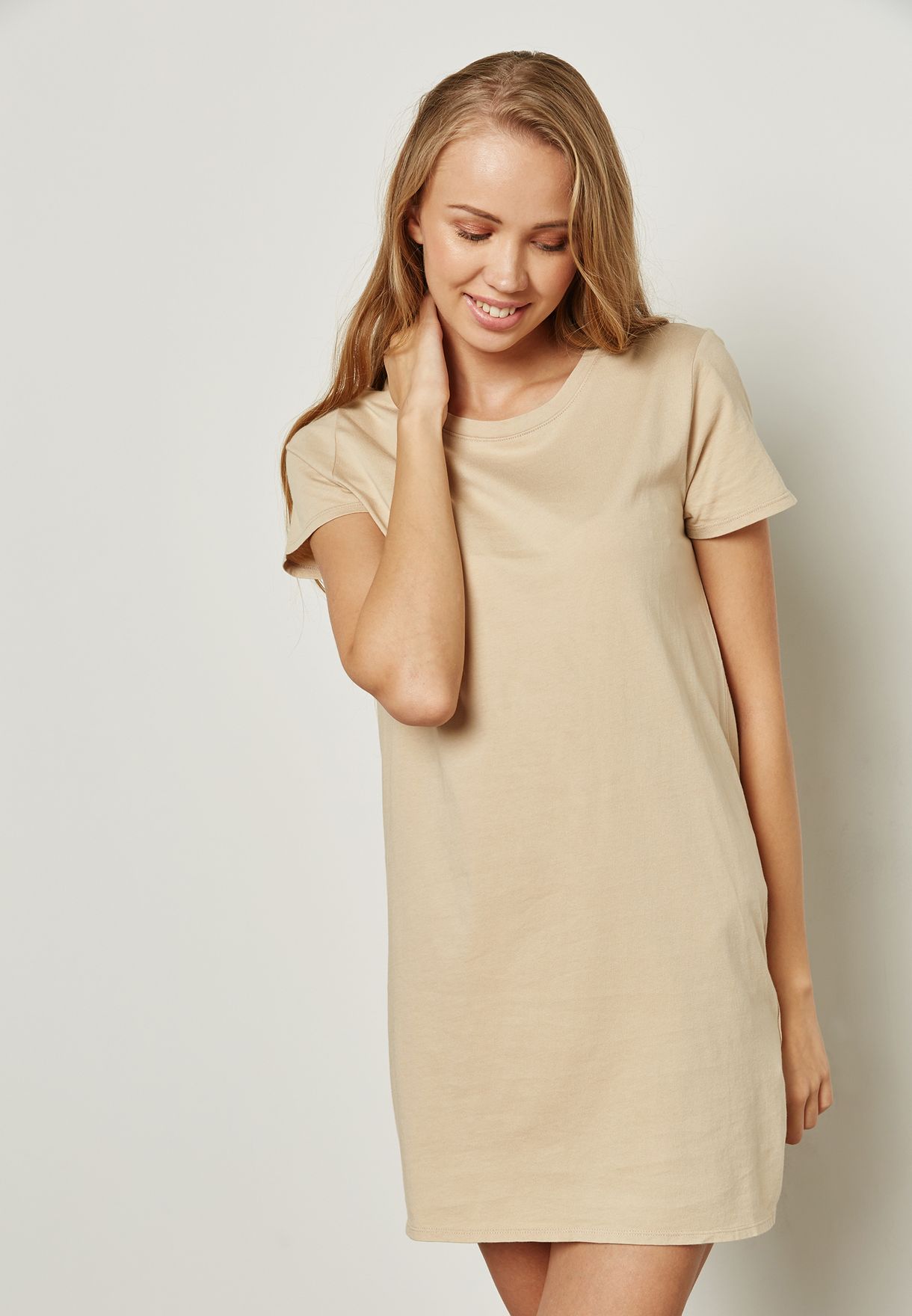 beige t shirt dress