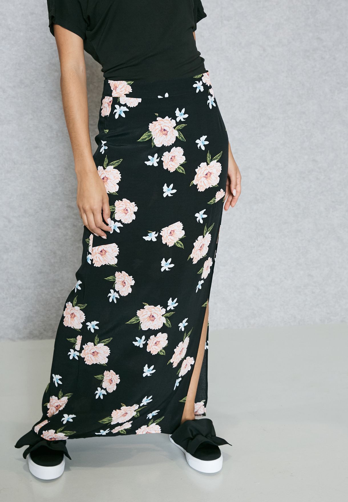 Topshop black Floral Print Maxi Skirt ...