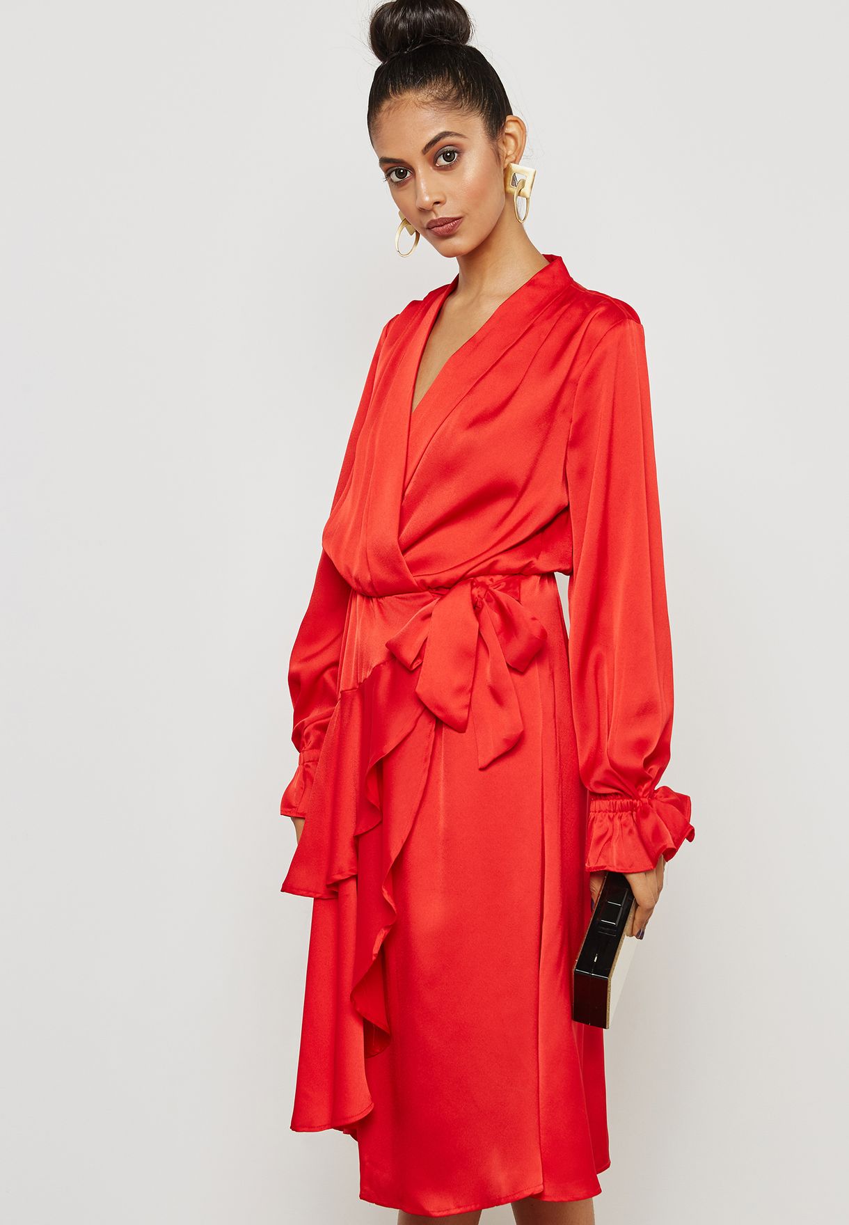 Buy Yas red Ruffle Wrap Dress for Women ...