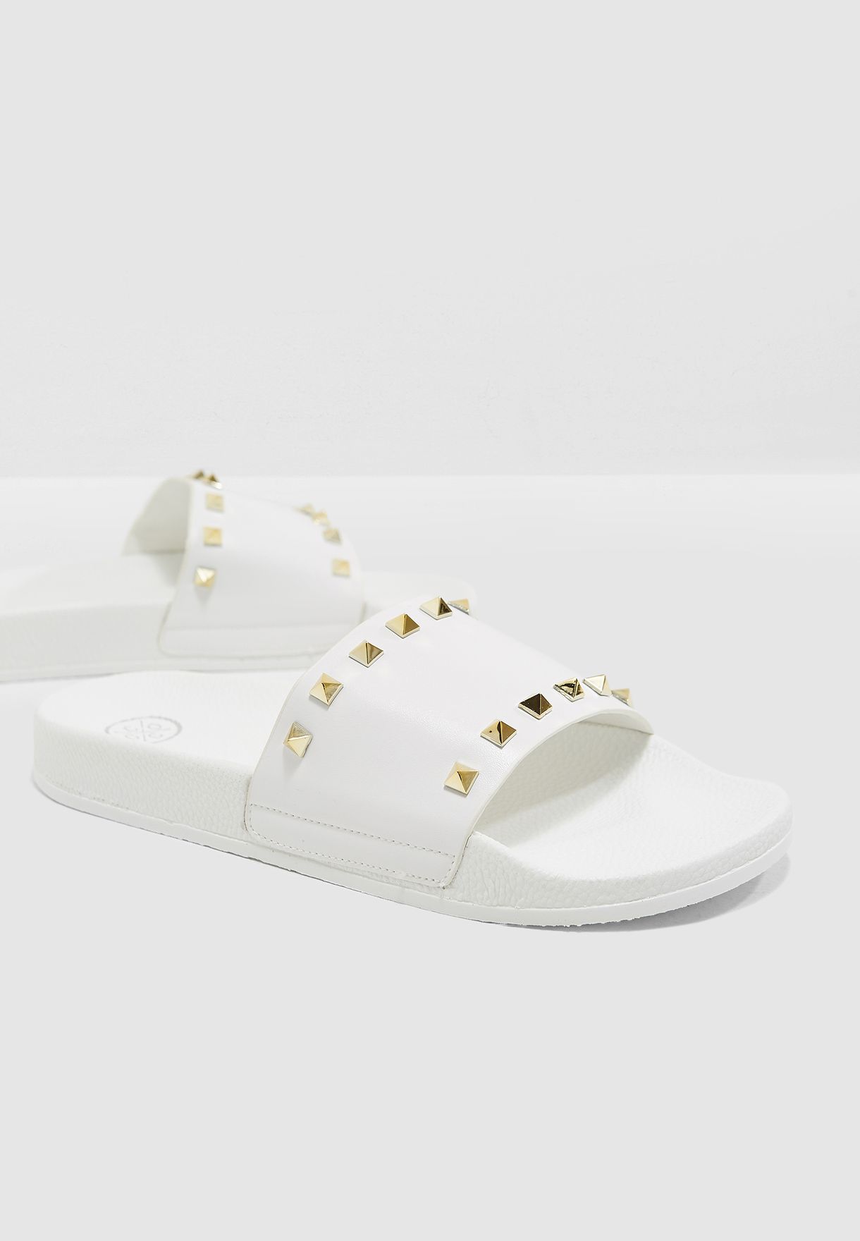 Buy Coco white Amber Studded Slides for 