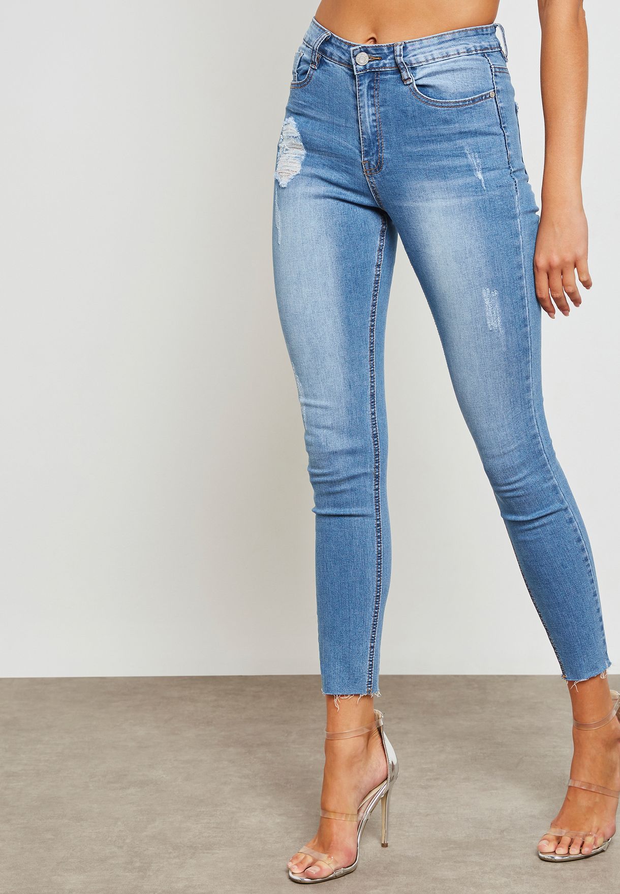 distressed skinny high waisted jeans
