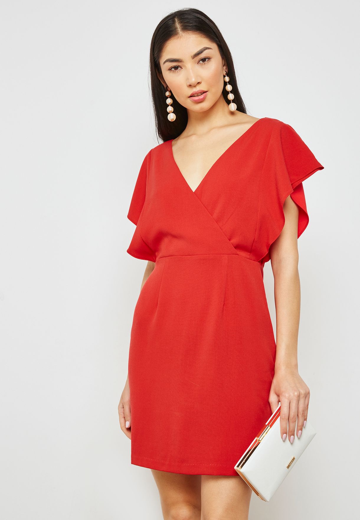 frill sleeve wrap dress