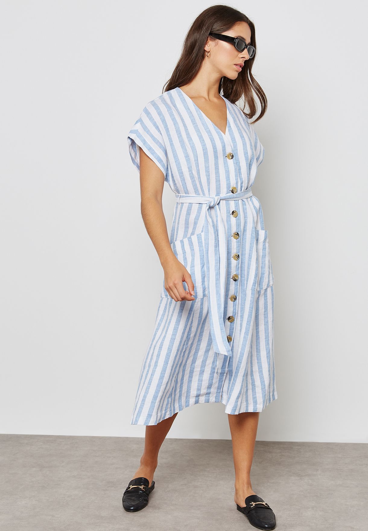 mango blue striped dress