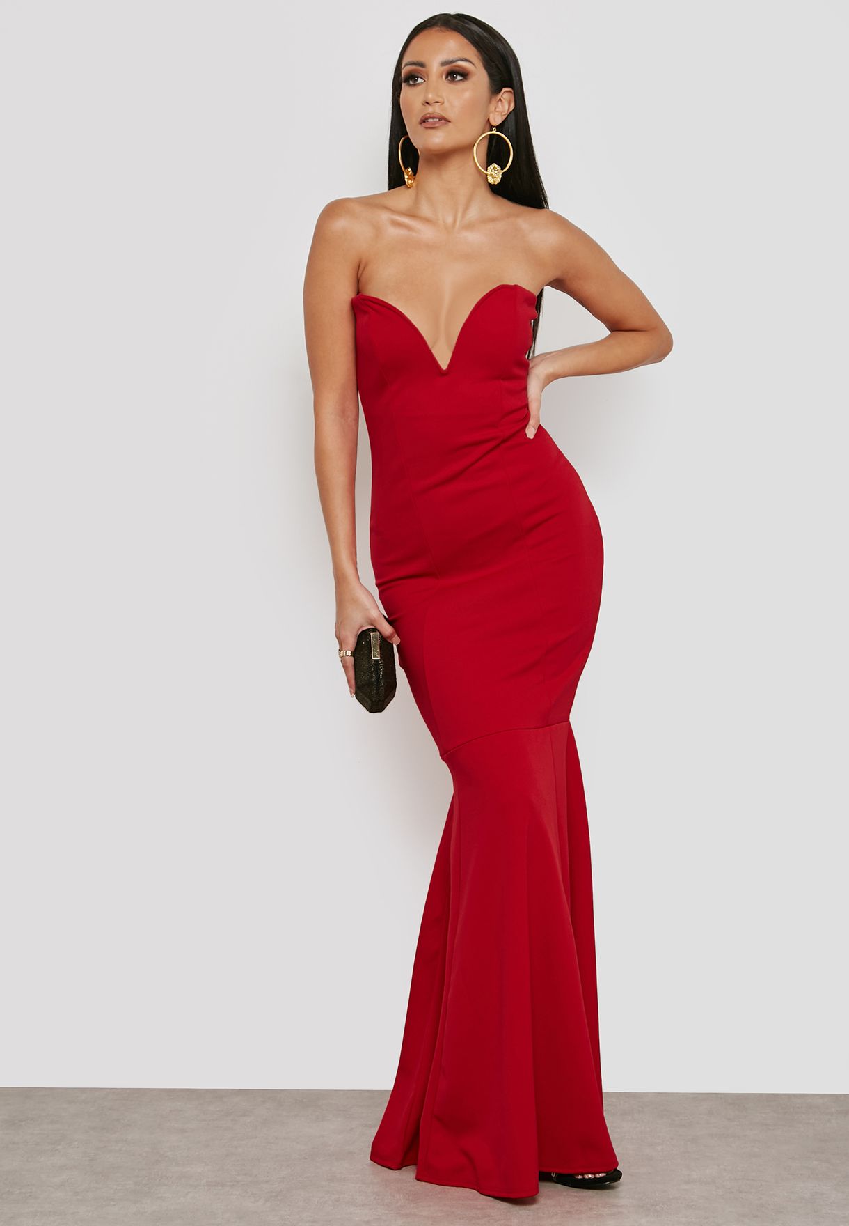 Basic Red Bandeau Midaxi Dress