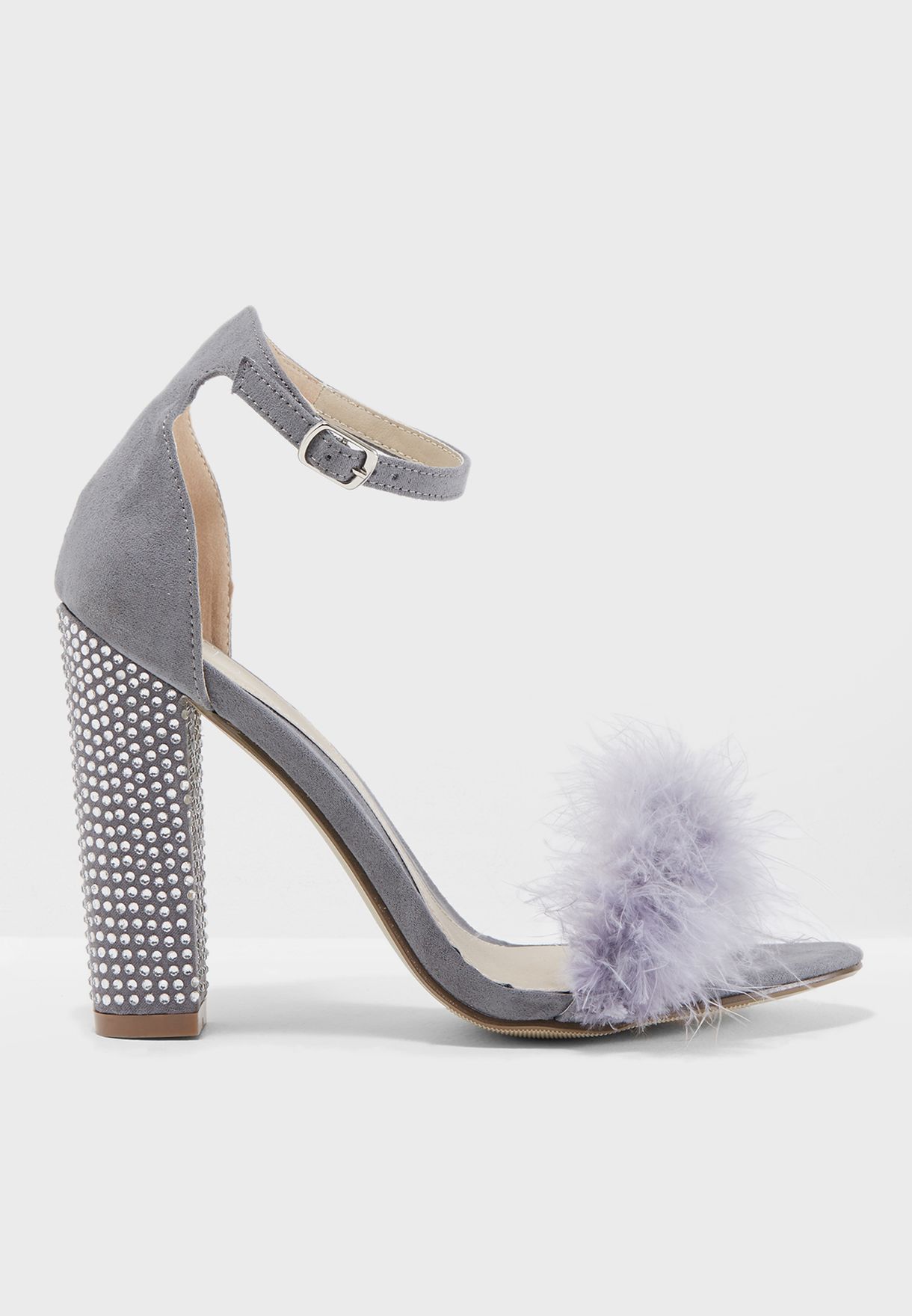 grey feather heels