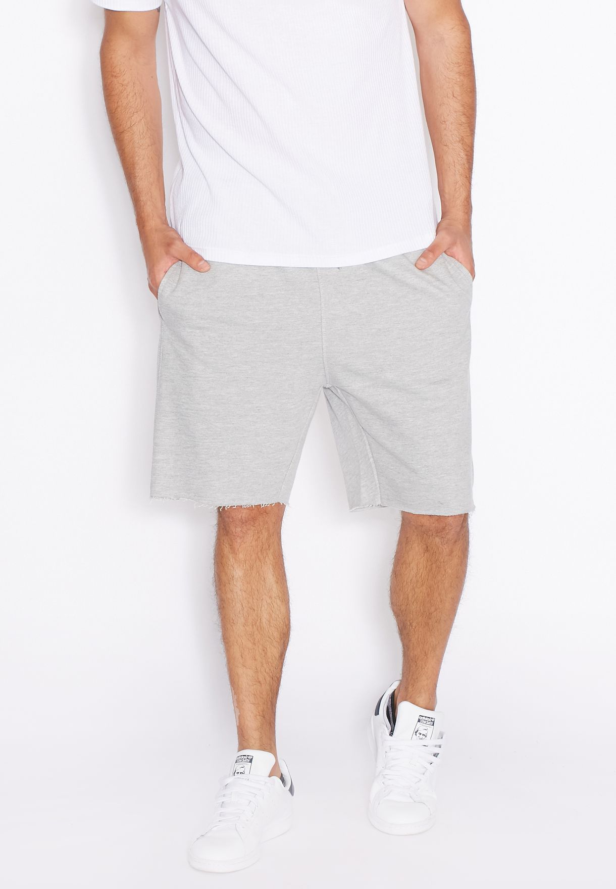 mens raw edged sweat shorts