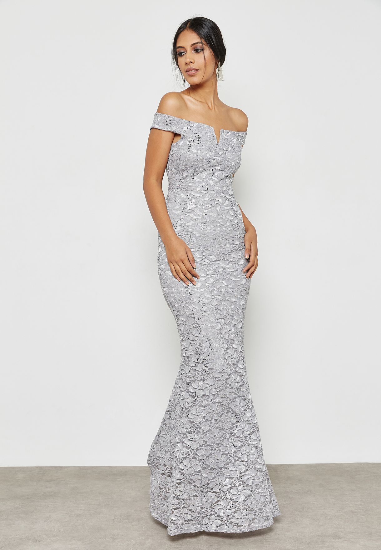 grey bardot maxi dress