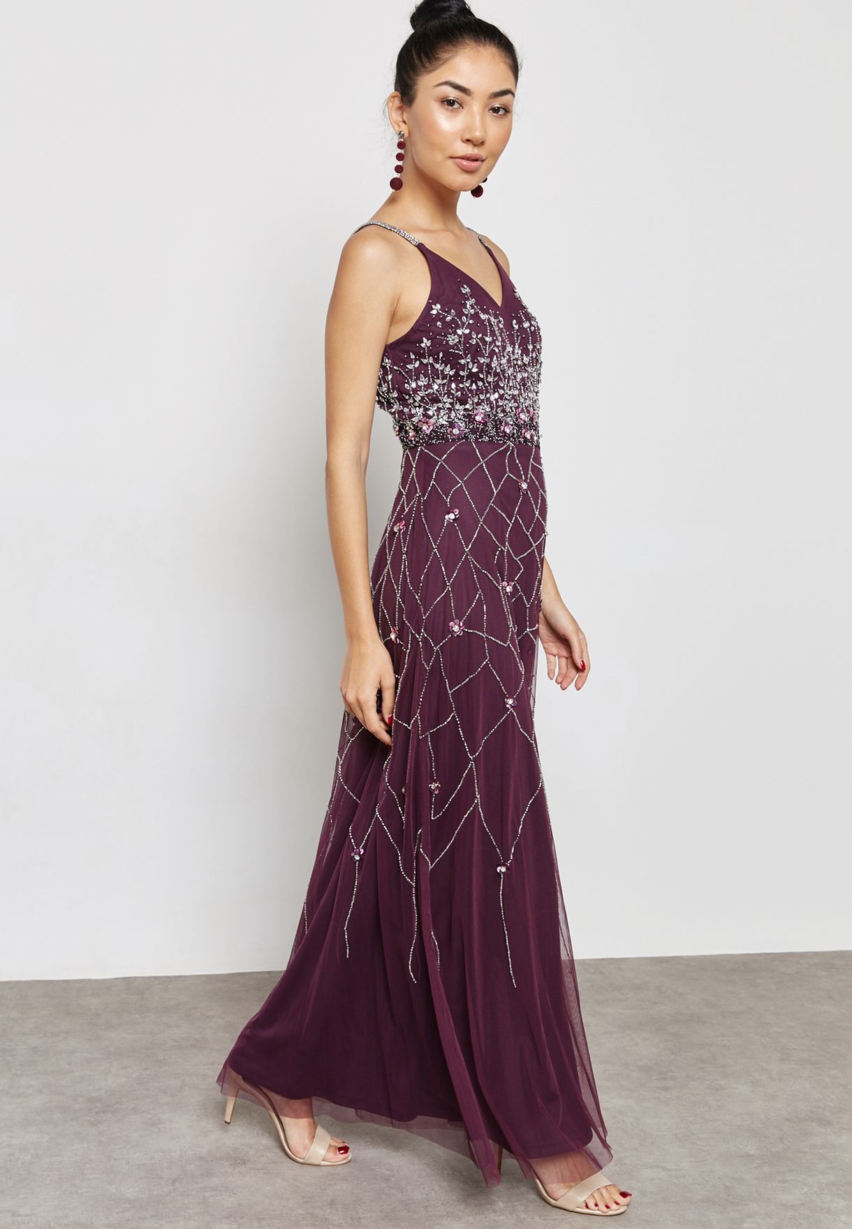 purple embellished maxi dress