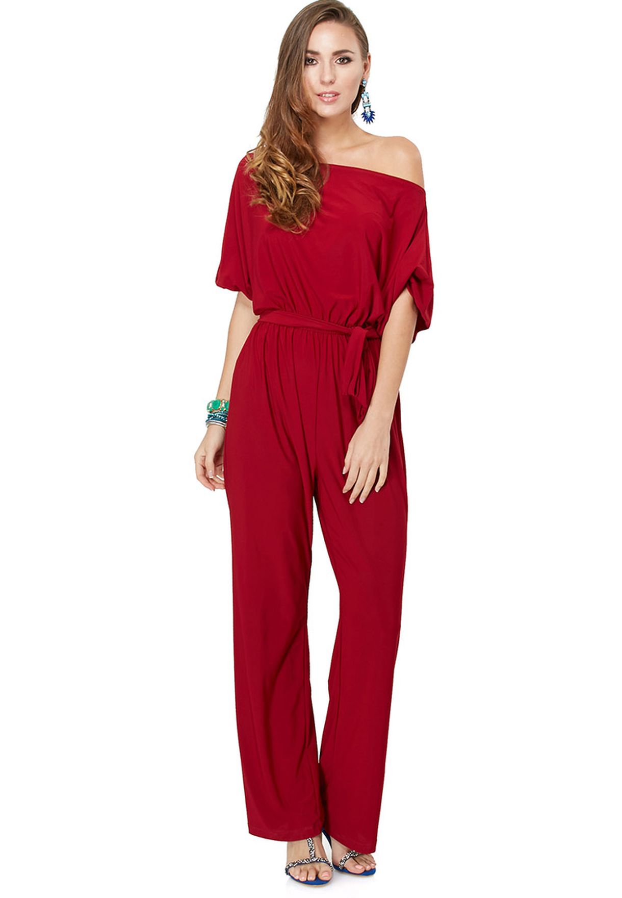 red batwing jumpsuit