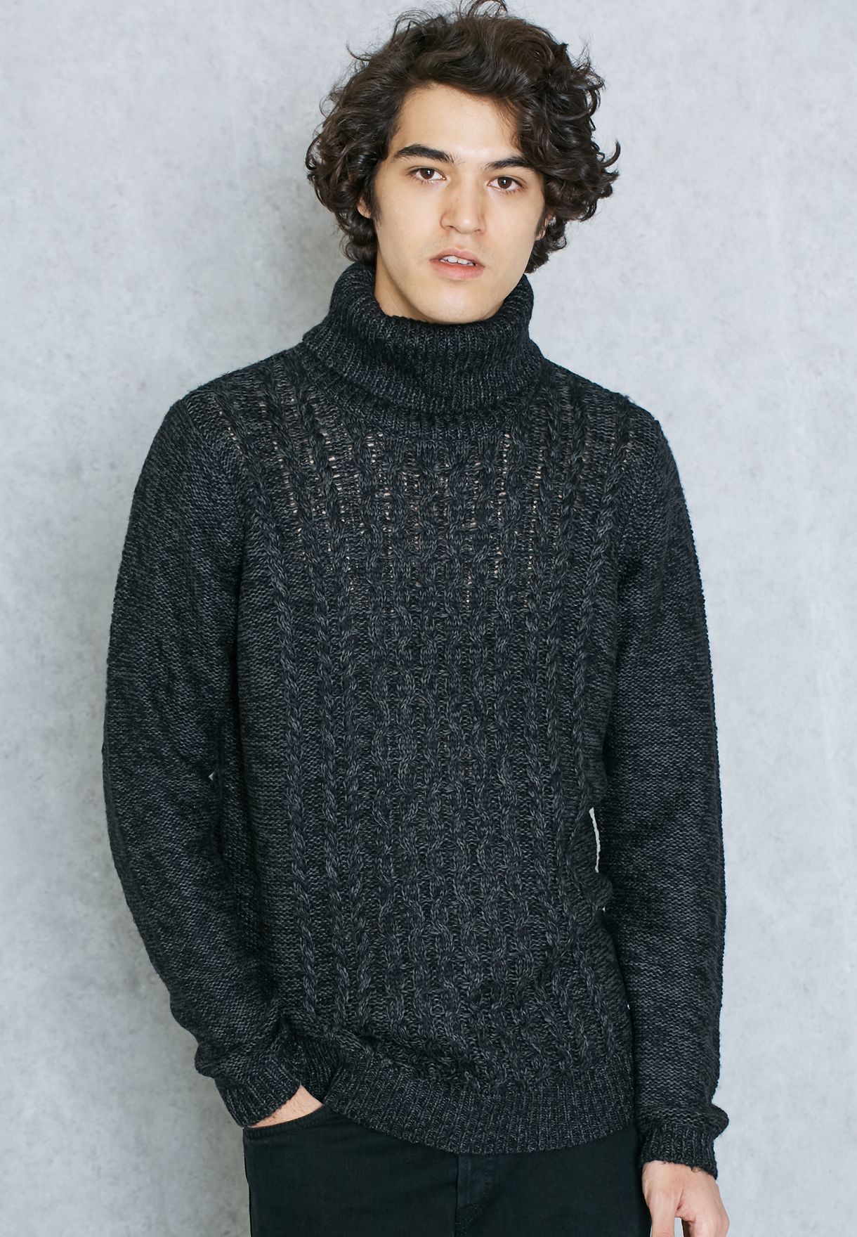 Buy Only Sons Black Dominic Cable Knit Sweater For Men In Mena Worldwide