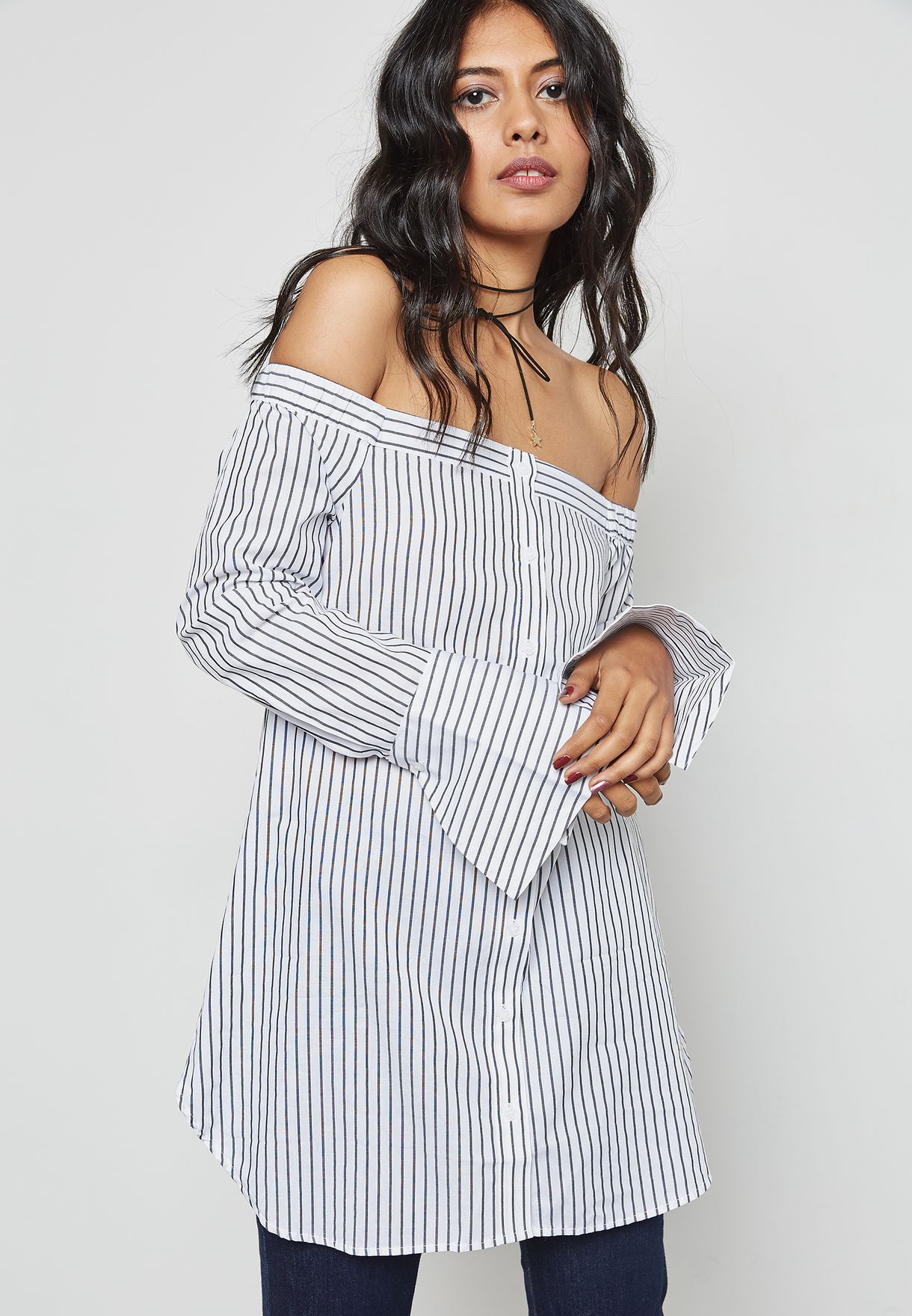 white bardot shirt dress