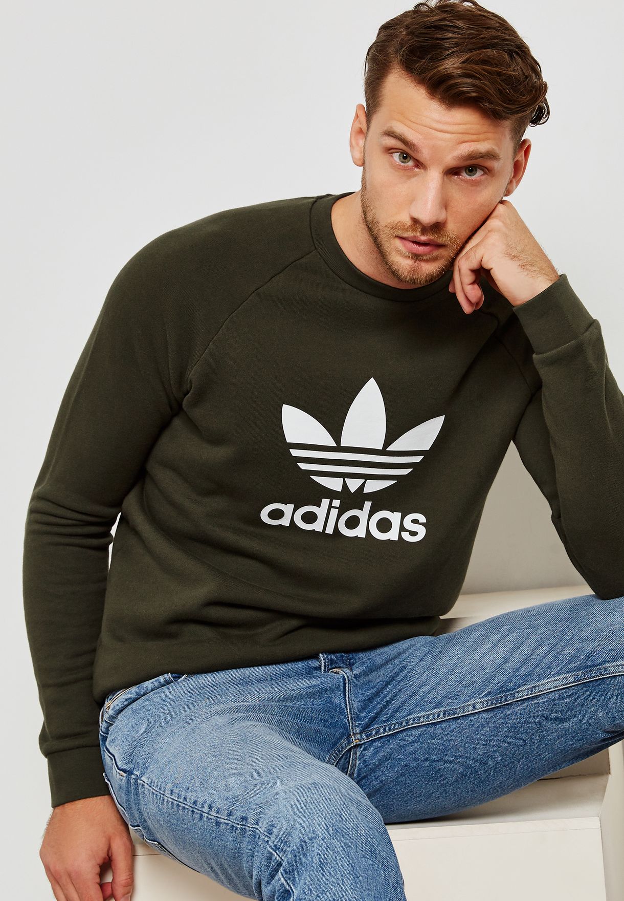 Buy adidas Originals green Trefoil Sweatshirt for Men in MENA, Worldwide |  DM7834