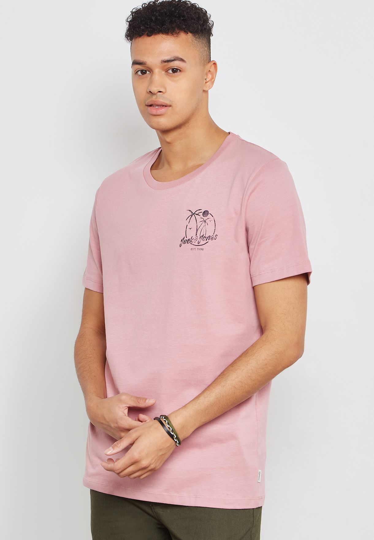 jack and jones pink t shirt