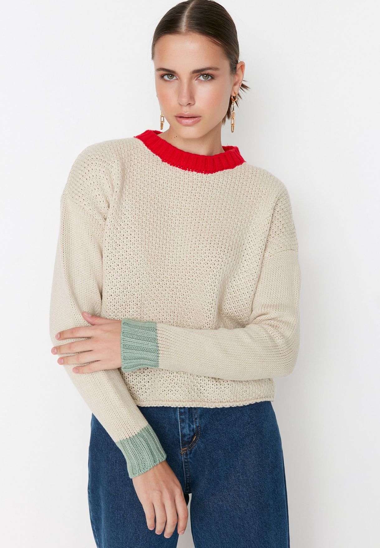 Contrast Detail Knitted Sweater