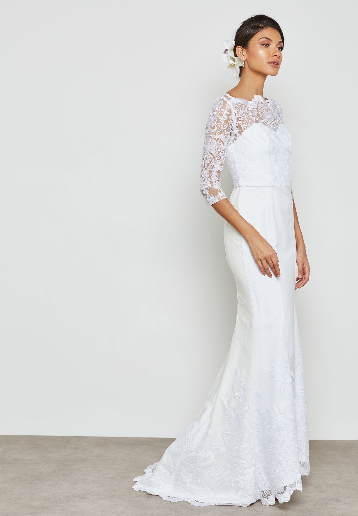 chi chi london bridal premium lace maxi dress with fishtail in white