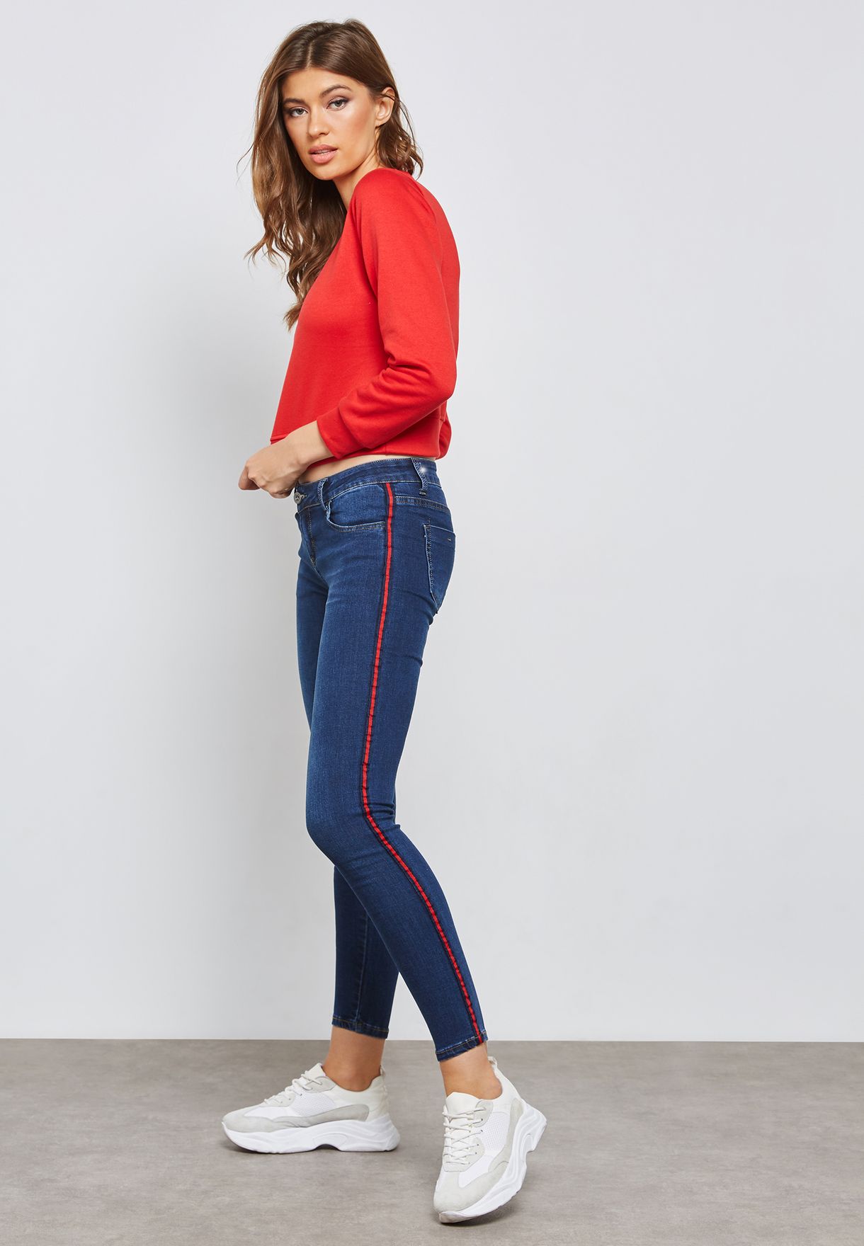 Buy Ginger blue Contrast Side Paneled Skinny Jeans for Women in Muscat,  Salalah