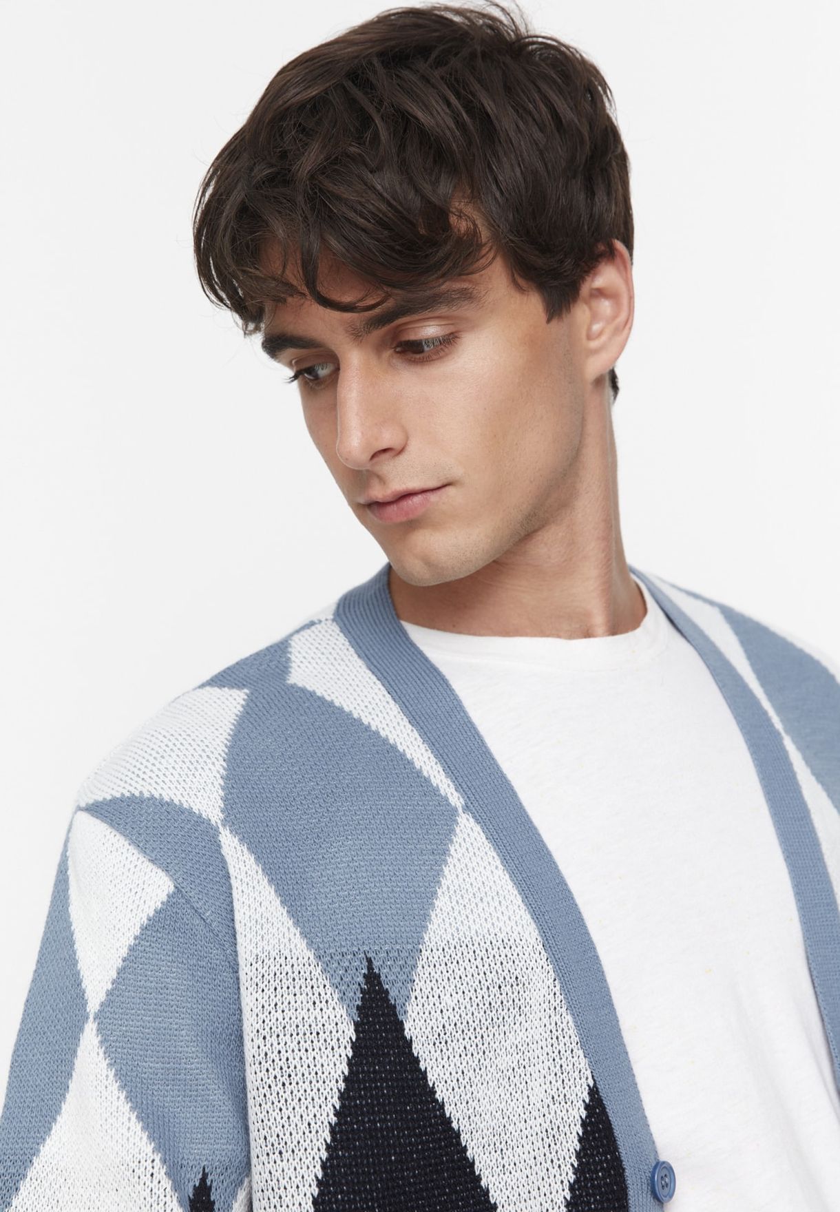 Checked Knitted V-Neck Cardigan