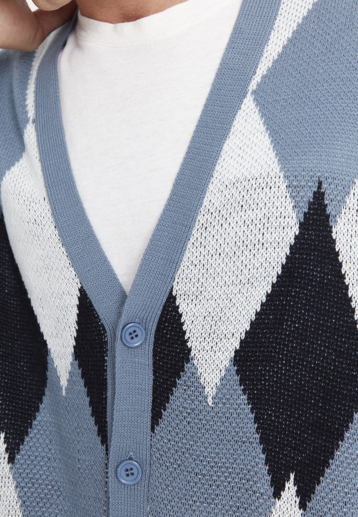 Checked Knitted V-Neck Cardigan
