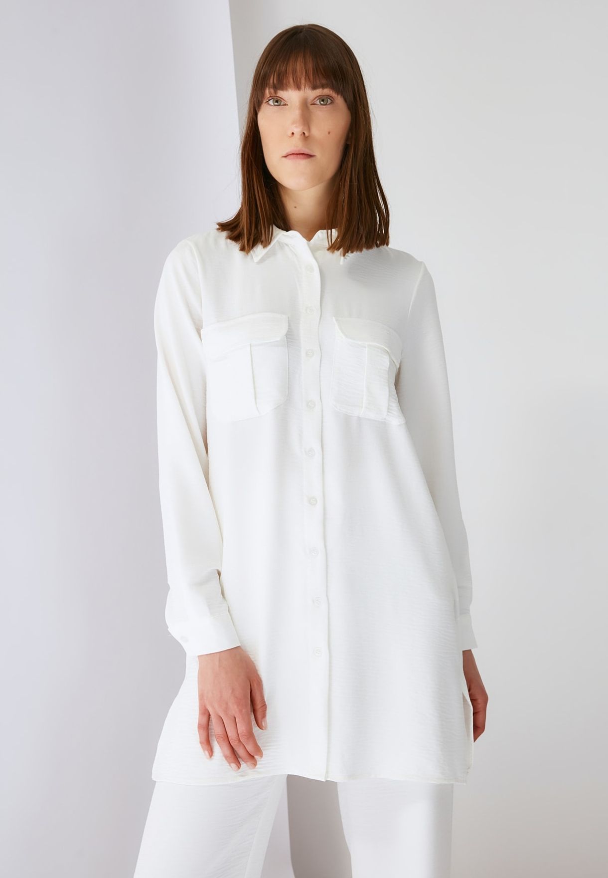 Buy Trendyol white Button Down Tunic Top & Pants Set for Women in MENA ...