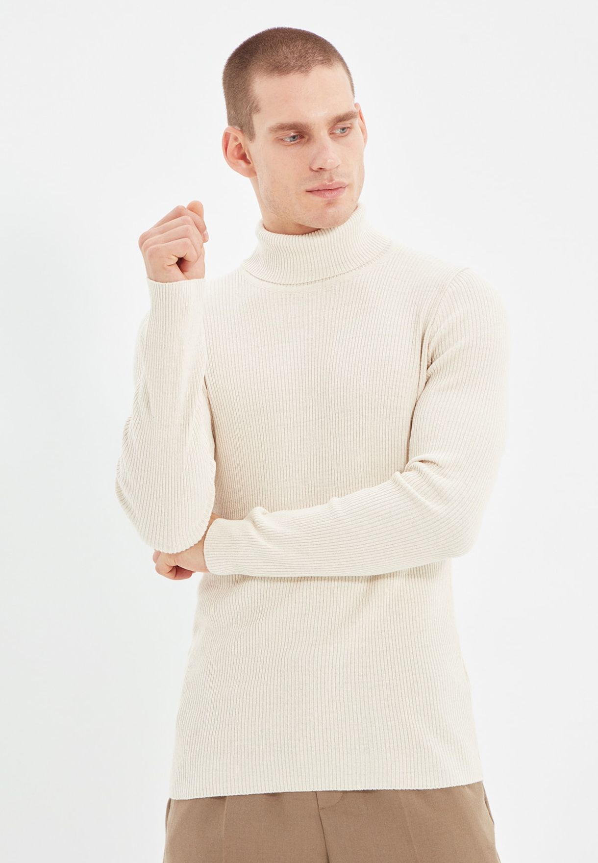 ribbed polo neck jumper mens