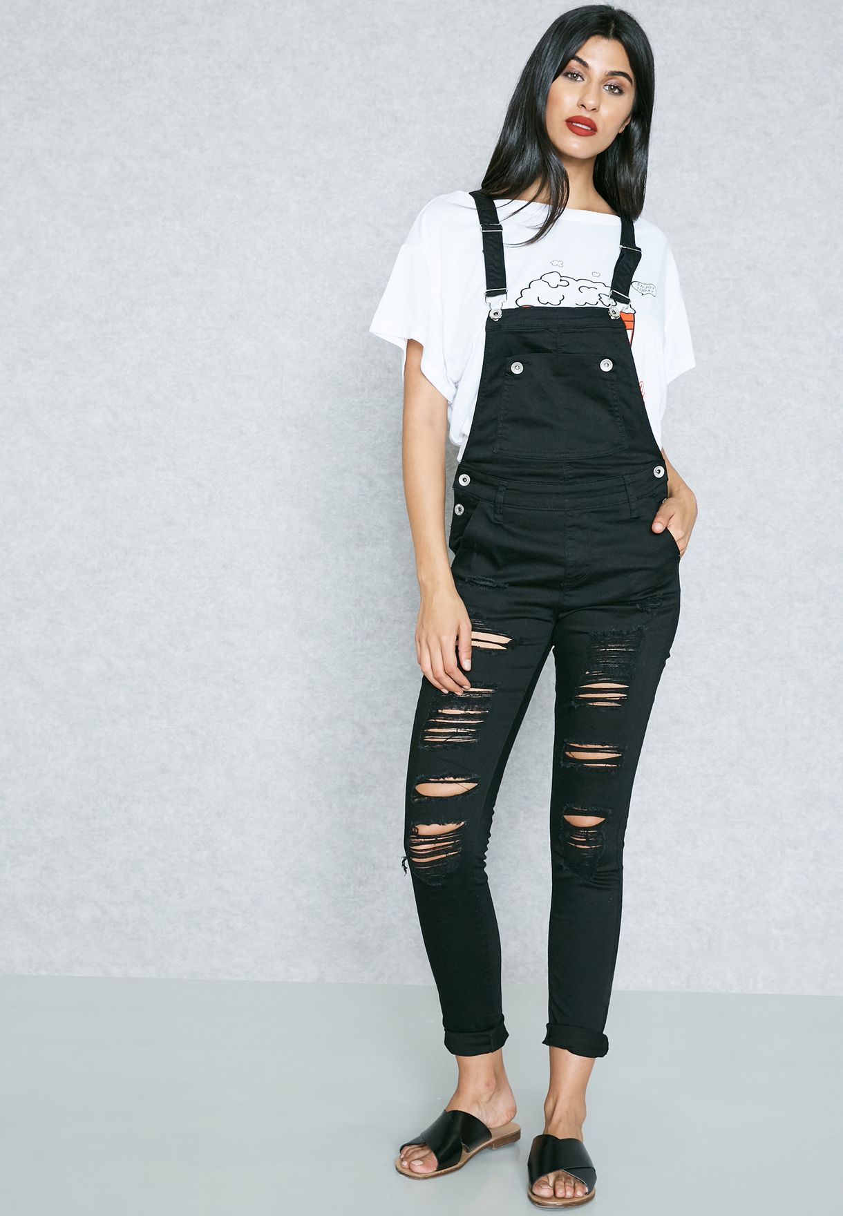 black ripped dungarees womens